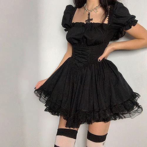Elegant Mini Princess Gothic Lolita Dress for Women - Puff Sleeve Lace Party Short Dress | Perfect for Cosplay, Tea Parties & Special Occasions