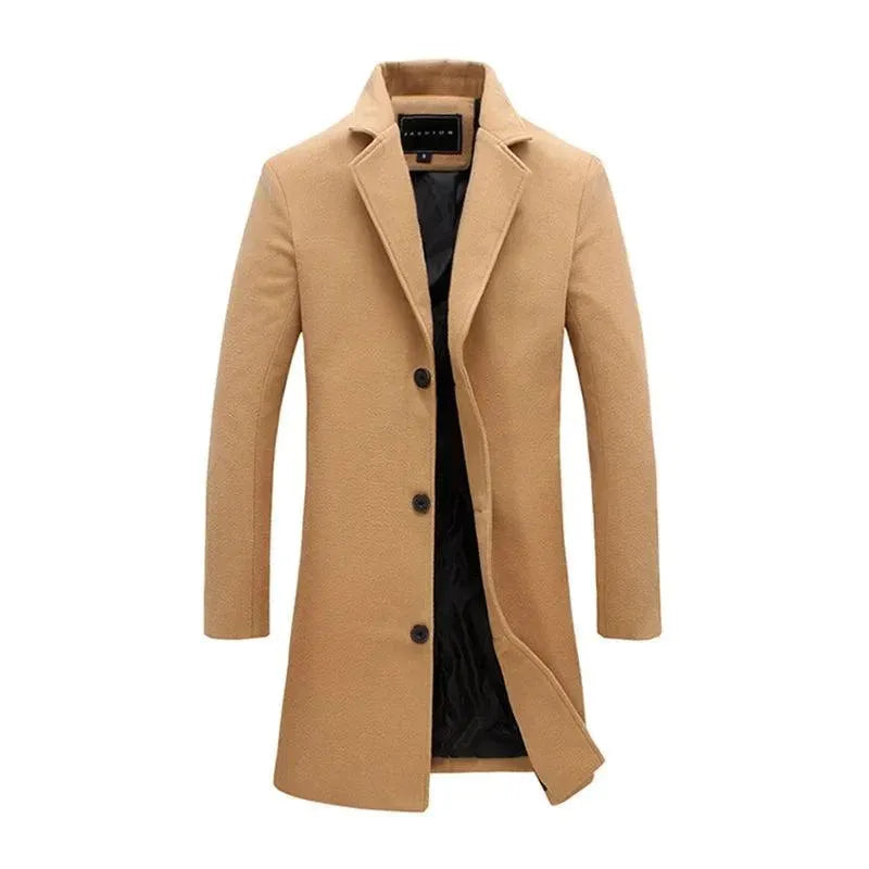 Premium Men's Wool Overcoat - Winter Warm Long Coat for Business & Casual Wear - Perfect for Office, Dating & Outdoor Activities