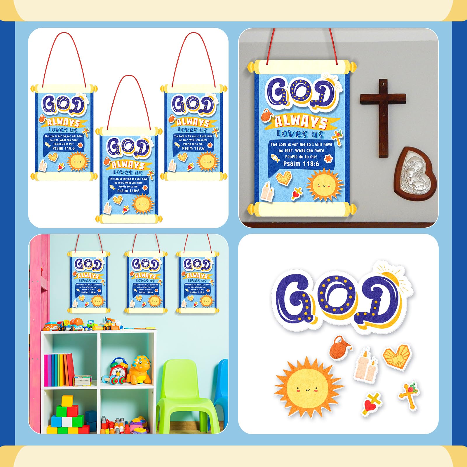 Peryiter 24 Pcs Christian DIY Felt Bible Crafts Kit - God Always Love Us Religious Scroll Art Supplies for Home, Church & Sunday School Activities | Perfect for Bible Study, Kids Crafts & Religious Gift Making