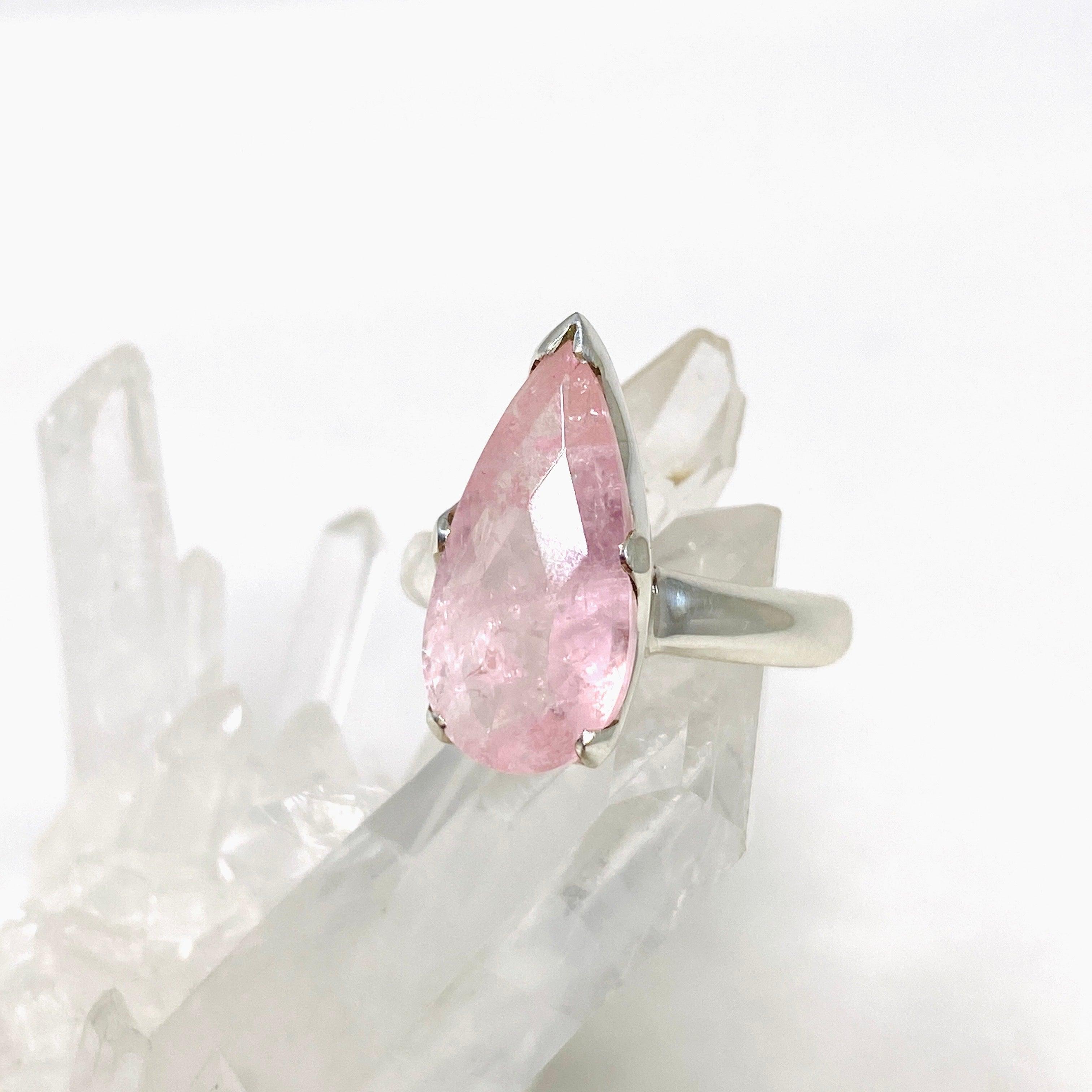 Morganite Faceted Teardrop Ring - Size 9 - Rose Gold Plated Jewelry - Elegant Engagement, Wedding, Anniversary Gift for Her - Perfect for Romantic Occasions & Special Celebrations