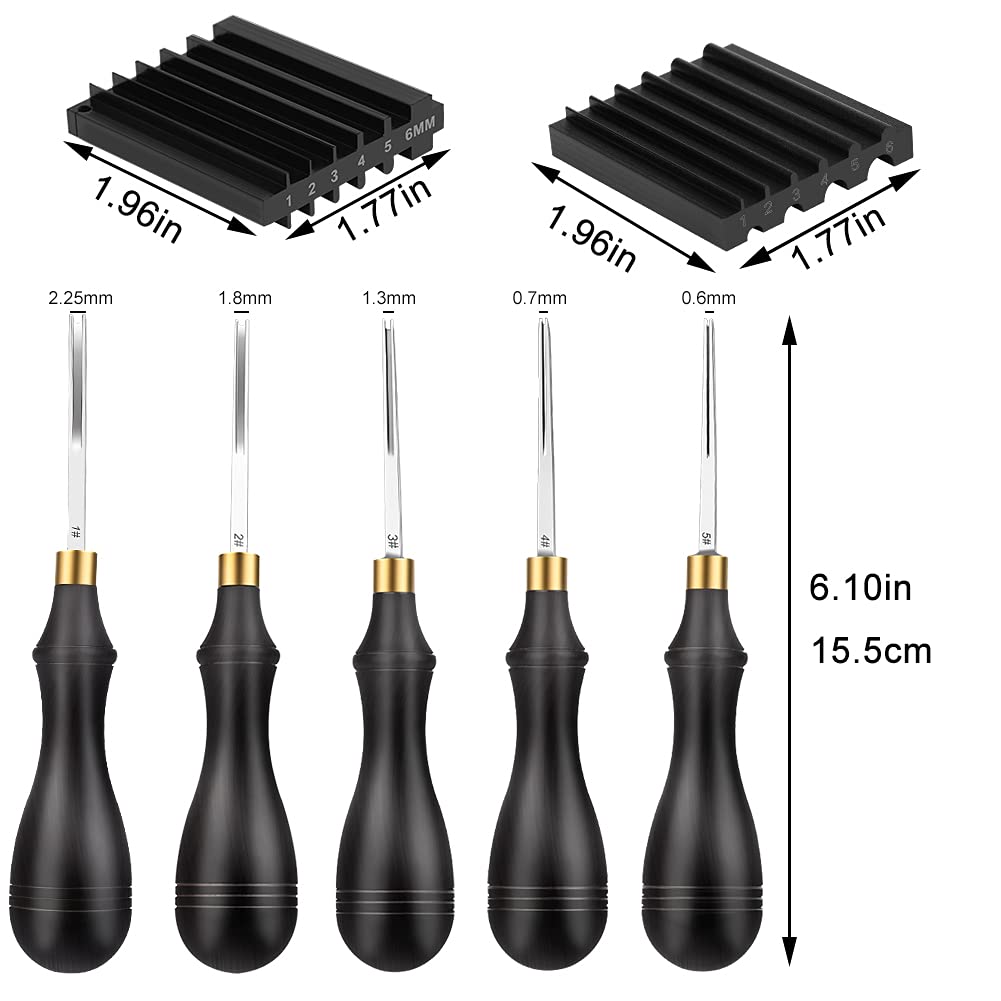 TLKKUE Leather Edge Beveler Tool Kit - 5 Sizes Leather Skiving Tools with Sandalwood Handle & Sharpener Guide for Leather Crafting - Perfect for DIY Leather Projects, Belt Making, Wallet Repair, and Shoe Making Accessories