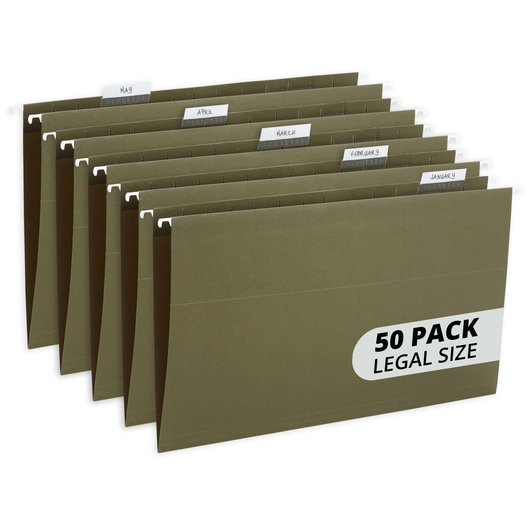 Blue Summit Supplies Hanging File Folders - 1/5 Cut Adjustable Tabs, Legal Size (8.5 x 14.5 Inches), 5 Tab Positions for Easy Organization - Perfect for Law Offices, Legal Documents & Home Filing - Standard Green (50-Pack)