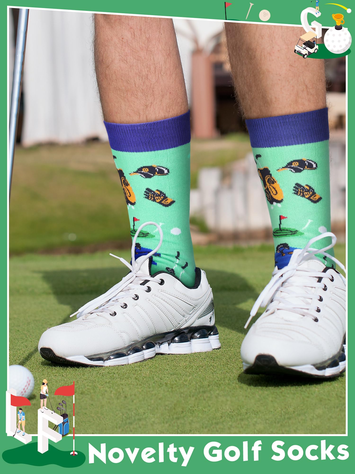 12 Pairs Funny Golf Socks for Men - Novelty Crew Socks with Golf Club Designs - Comfortable Cotton Socks Gift for Golfers & Team Players - Perfect for Golf Tournaments, Casual Wear & Sports Enthusiasts