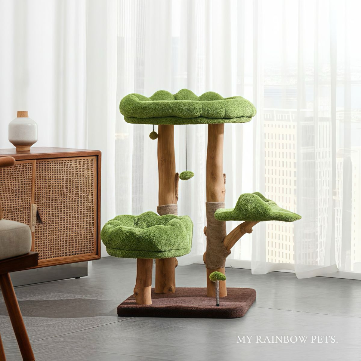 104cm Forest Retreat Natural Fruitwood Cat Tree - Multi-Level Cat Condo with Scratching Posts & Perches - Perfect for Indoor Cats, Playtime & Relaxation