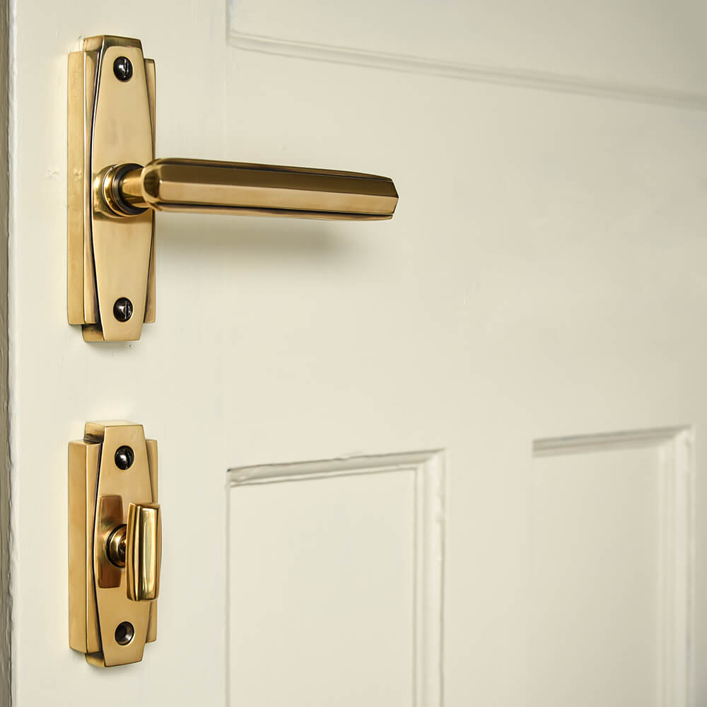 Vintage Art Deco Bathroom Thumbturn - Polished Antique Brass Privacy Lock for Doors - Perfect for Classic & Retro Home Decor, Bathrooms & Interior Design