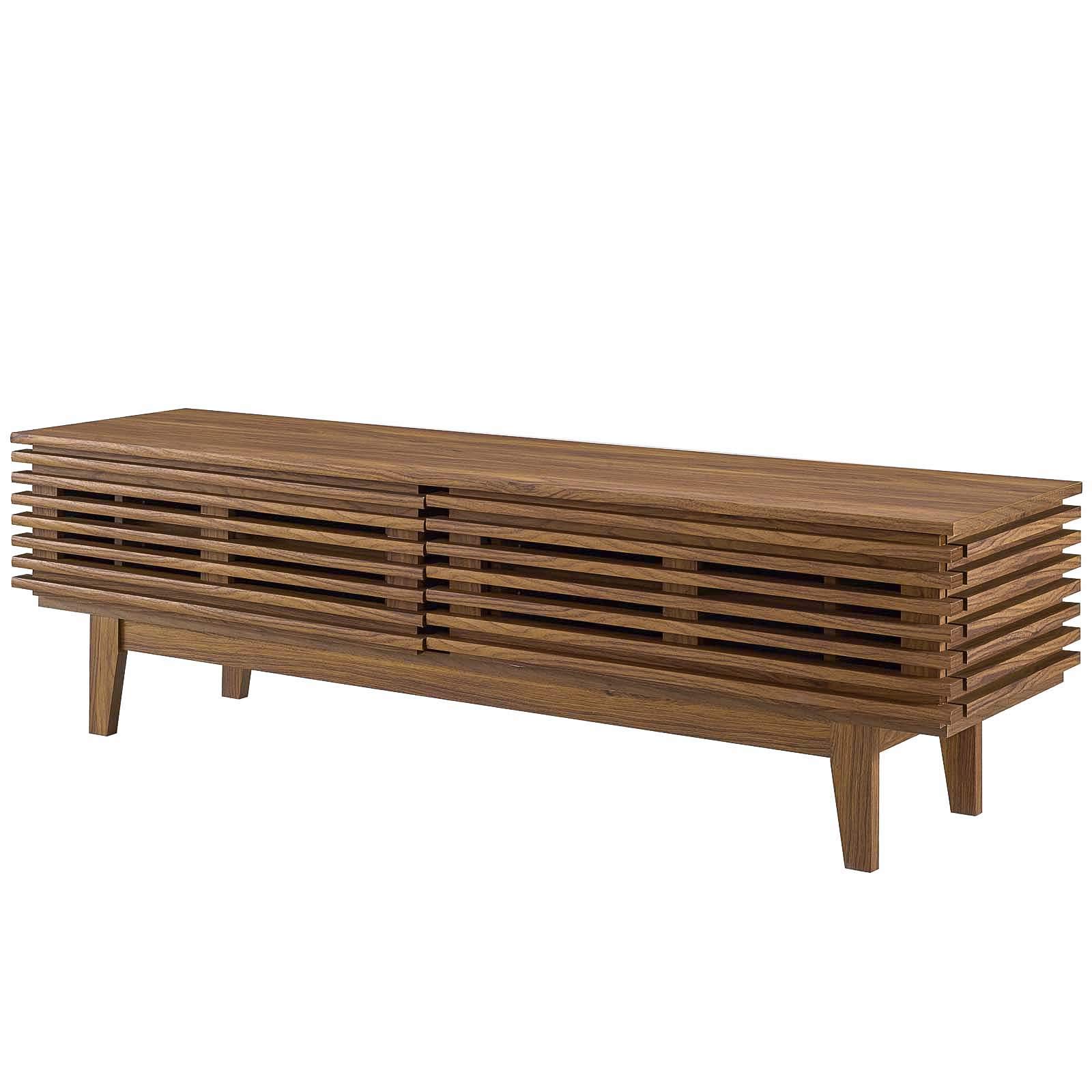 Modern TV Stand with Storage - Solid Wood Media Console for Living Room, Lounge, Lobby - Walnut Brown Finish - Perfect for Home Theater & Entertainment Centers