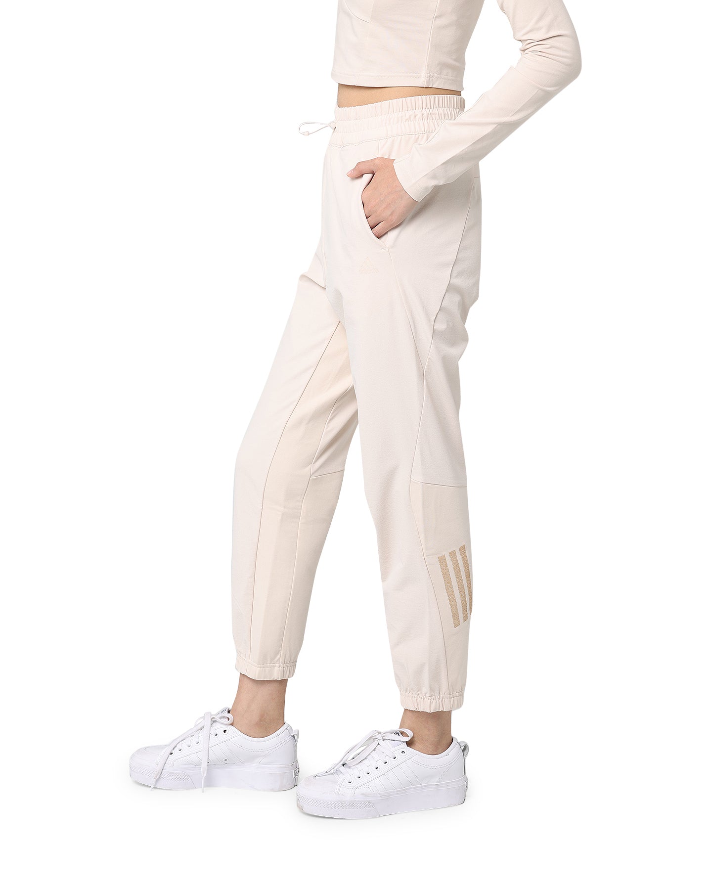 Adidas Women's Swarovski Crystal Embellished Halo Ivory Athletic Pants - Perfect for Yoga, Gym Workouts & Casual Streetwear Fashion