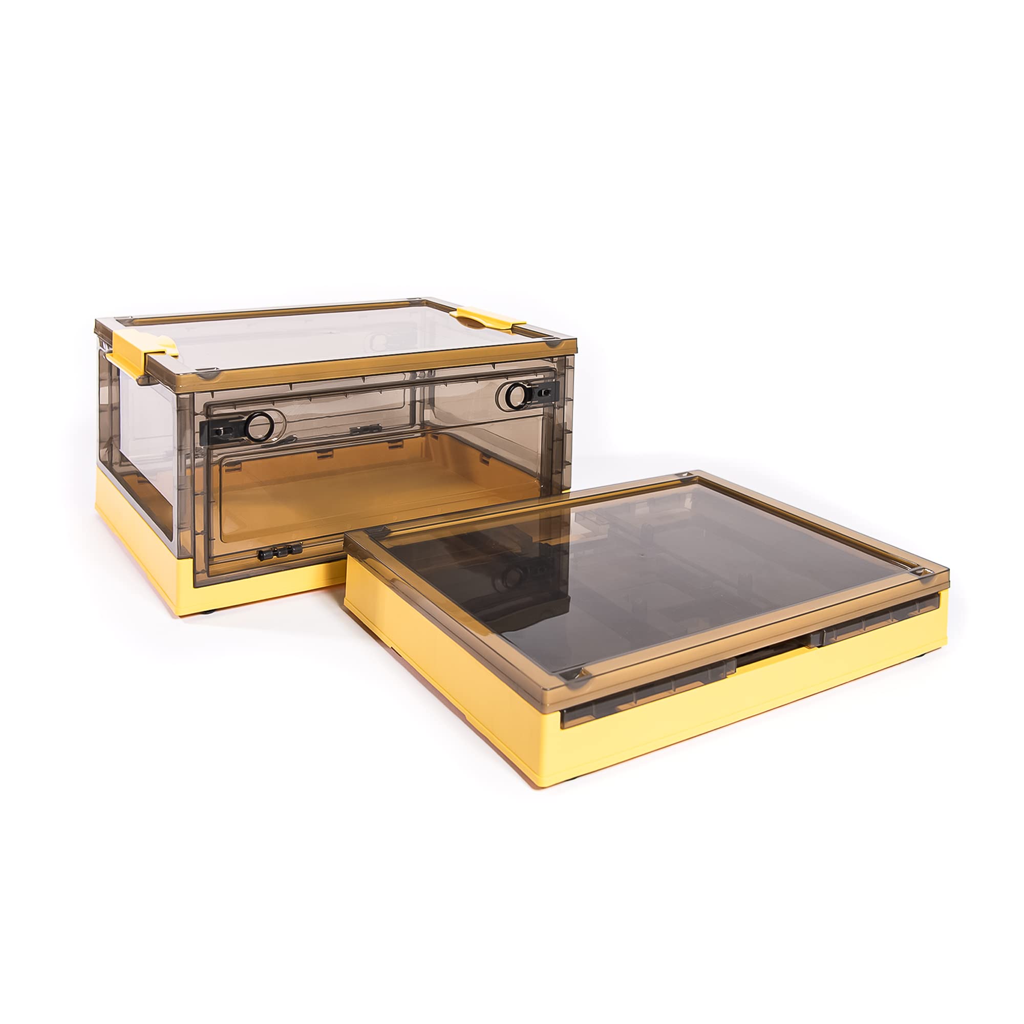 Best 3-Pack Collapsible Storage Bins with Side Opening & Stackable Lid - Foldable Home Organization Cube for Closet, Office & Kids Room (Medium, Yellow) - Perfect for Toys, Books & Seasonal Storage