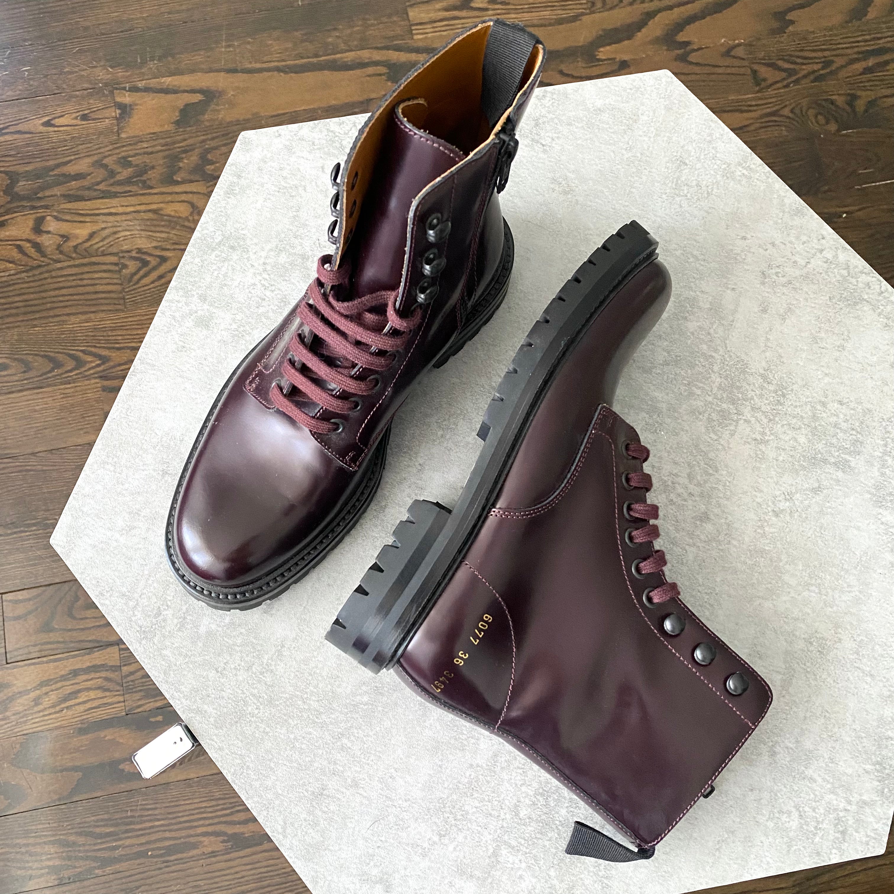 Common Projects Burgundy Leather Ankle Boots Women's Size EU 37 (US 6.5) - Stylish Chelsea Boots for Casual Outfits & Office Wear