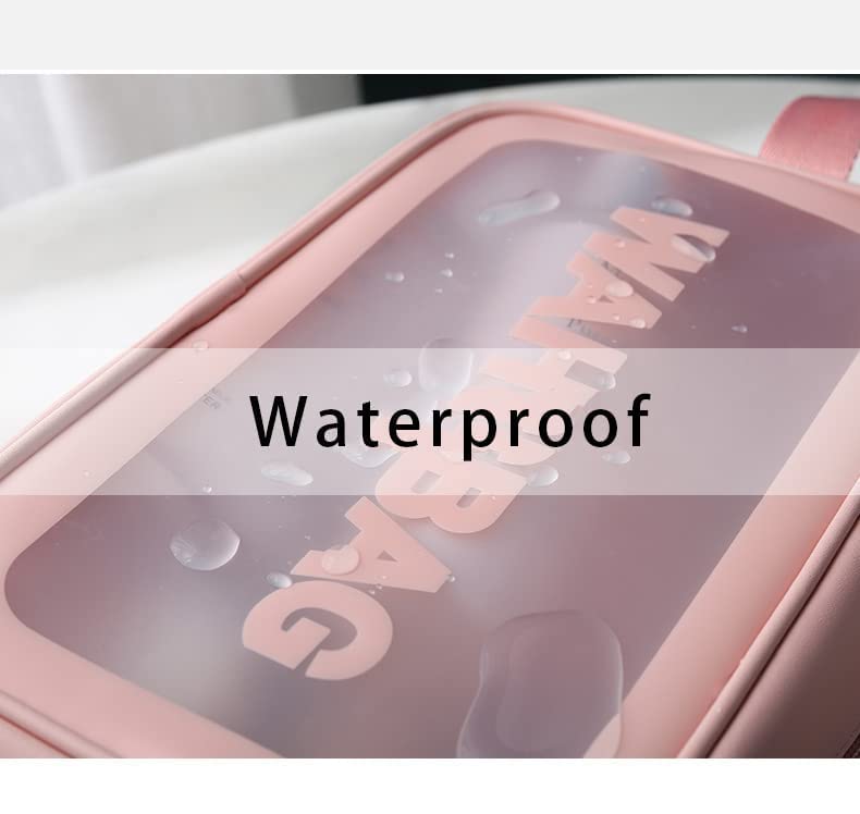 WELL ENTERPRISE 3-Pack Pink Transparent Cosmetic Wash Bags - Waterproof Makeup Pouch & Travel Toiletry Organizer with Zipper & Handle for Women & Men - Perfect for Gym, Travel, and Daily Beauty Storage