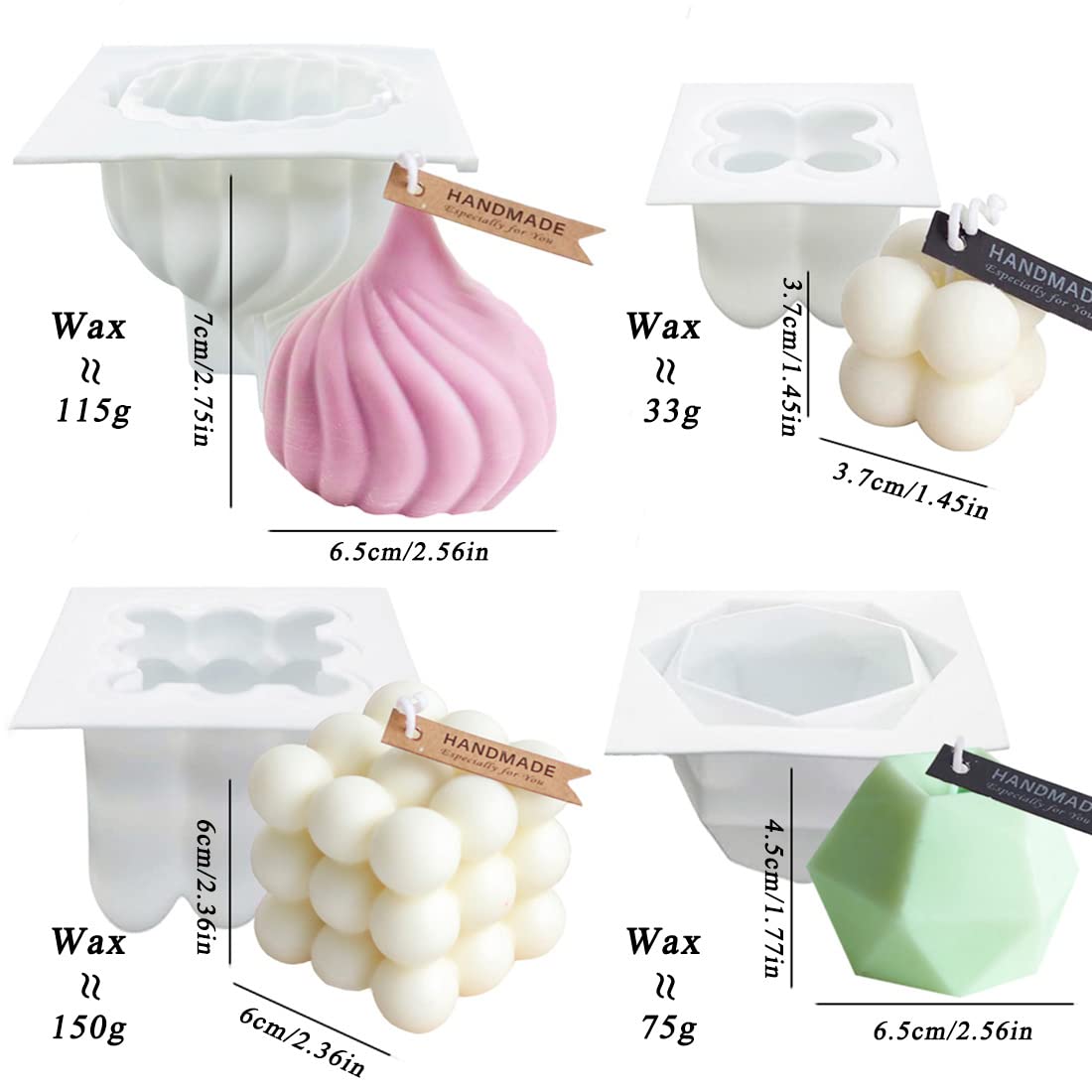 4PCS Silicone Bubble Candle Molds Set - DIY Candle Making Kit for Epoxy Resin, Soap, Chocolate, Pudding & Clay Crafts - Perfect for Home Decor, Wedding Favors & Handmade Gifts