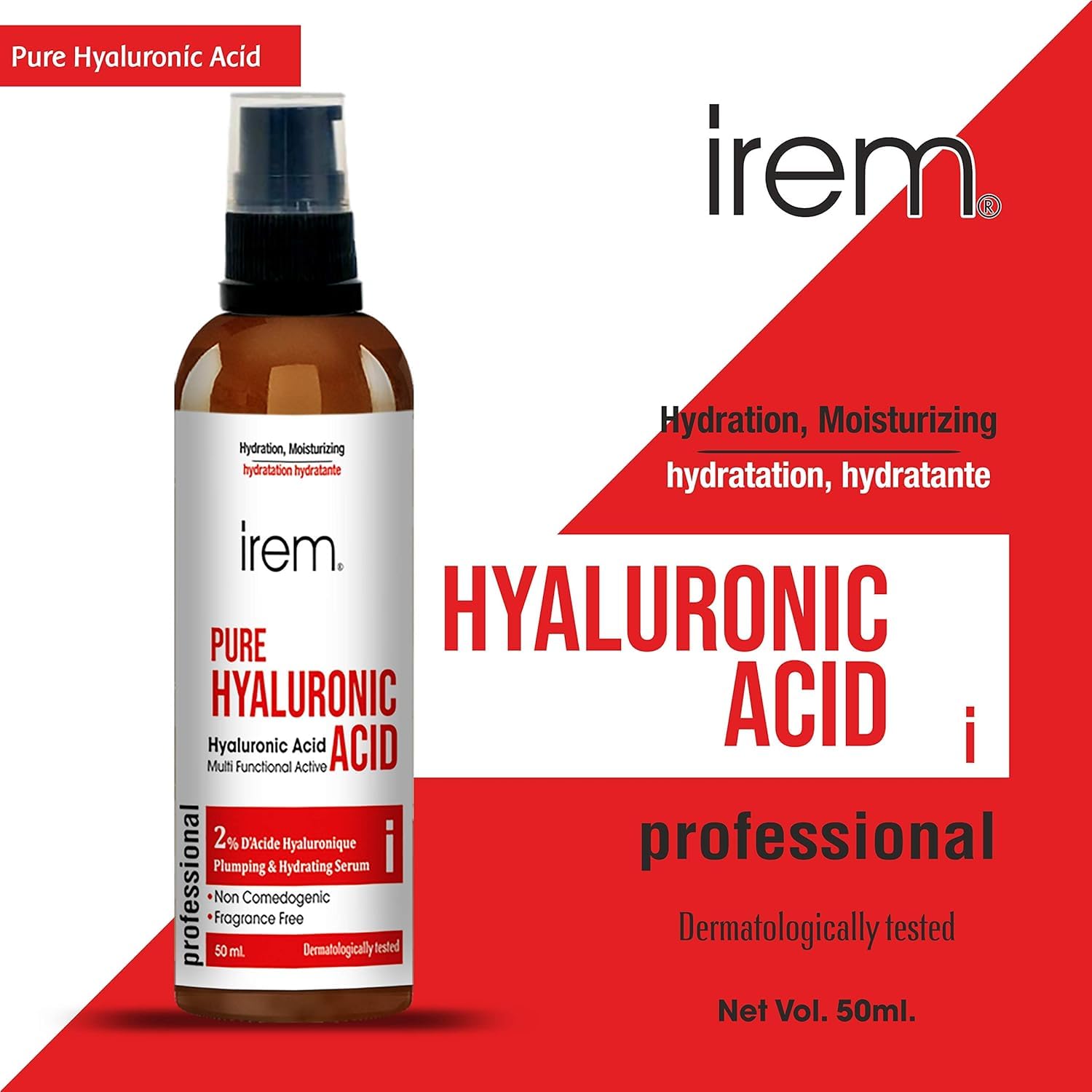 I'rem Pure Hyaluronic Acid Serum 50ml - Organic Anti-Aging Face Moisturizer for Dry Skin & Wrinkles | Hydrating Plumping Treatment for Fine Lines & Dehydrated Skin | Perfect for Daily Skincare Routine & Nighttime Hydration Boost