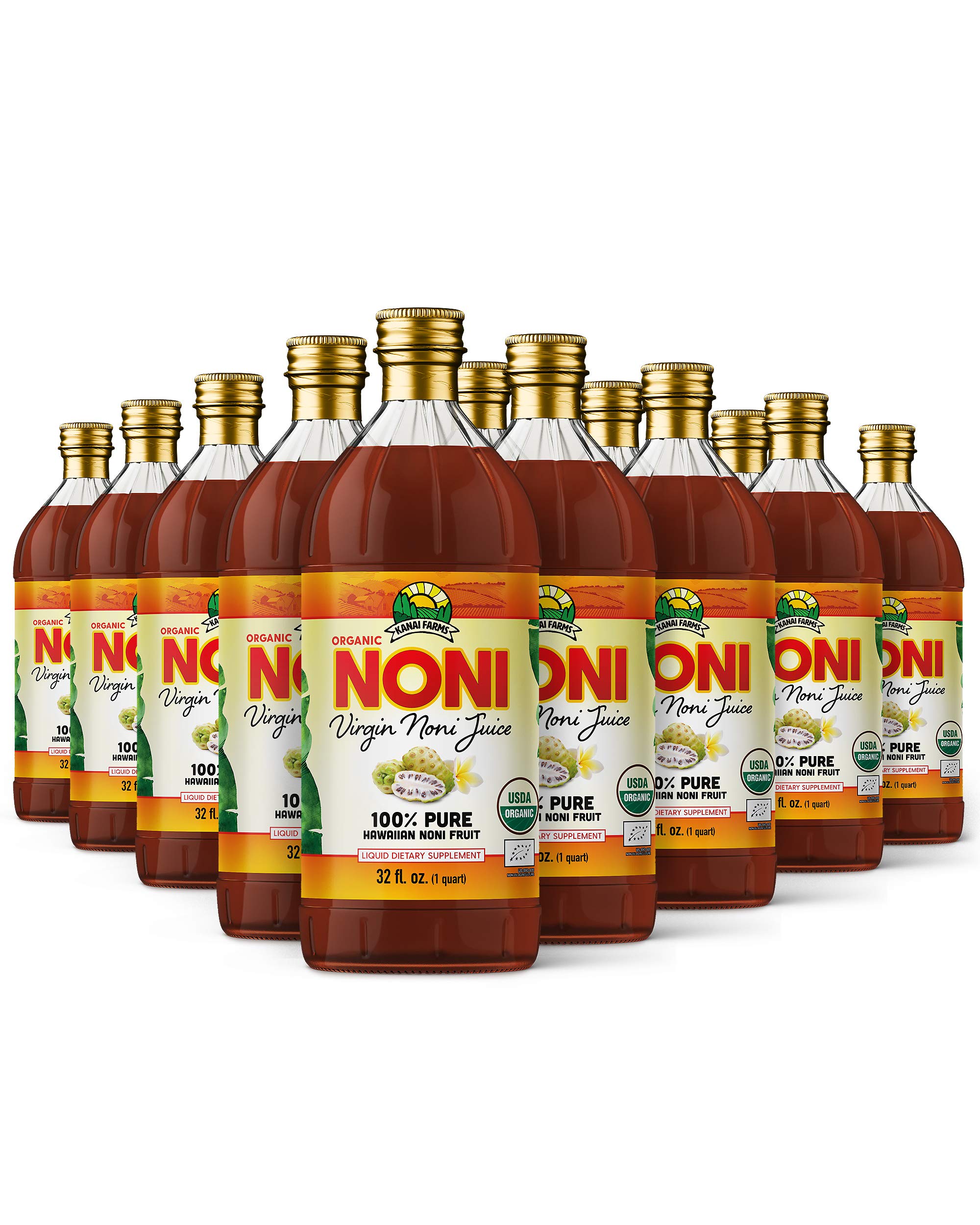 100% Pure Organic Hawaiian Virgin Noni Juice - 12 Pack of 32oz Glass Bottles for Immune Support & Wellness - Perfect for Daily Detox & Natural Health Boost