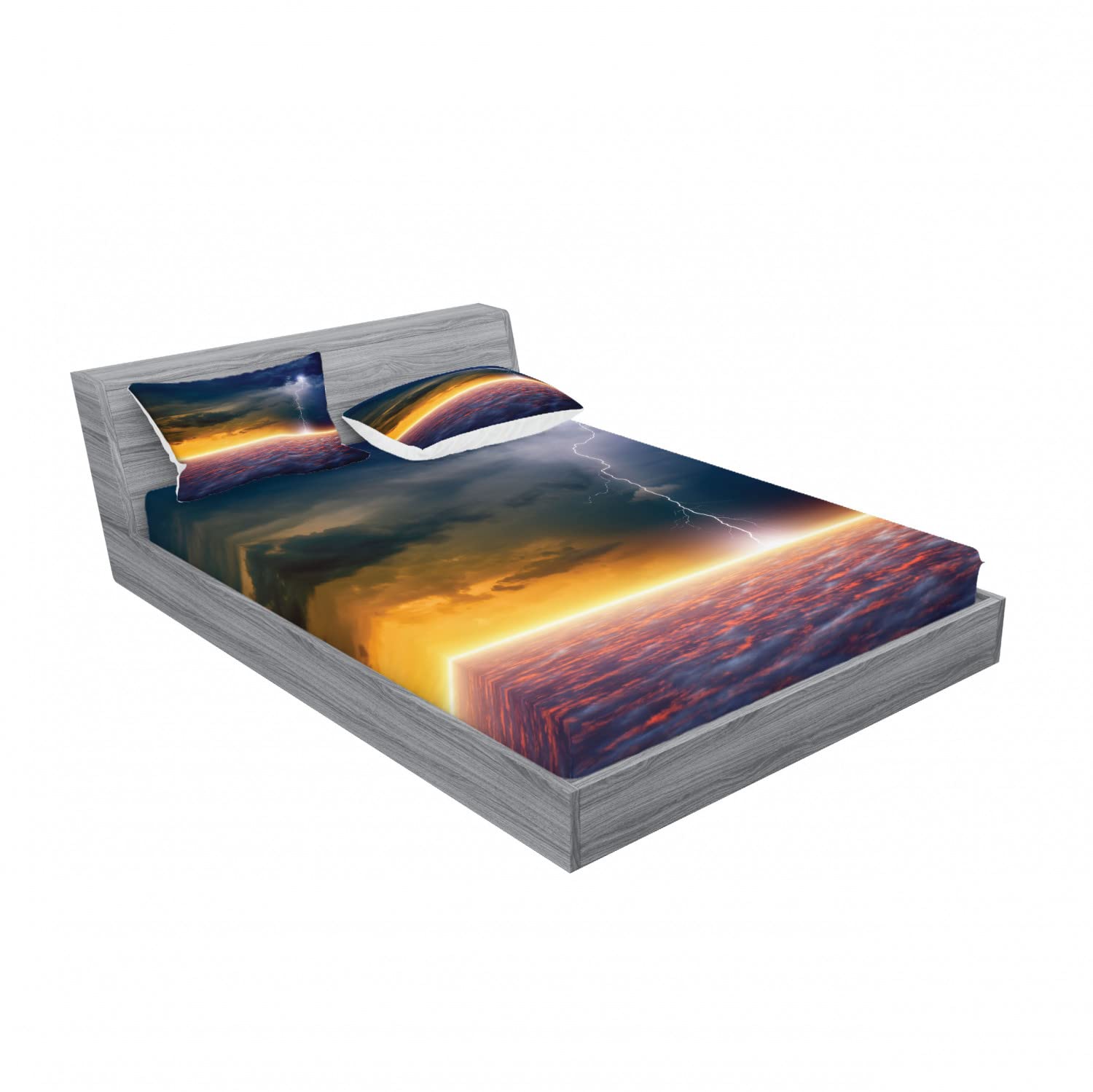 Ambesonne Apocalyptic Sky View 2-Pack Full Size Fitted Sheet Set with 4 Pillow Shams - Orange & Blue Landscape Bedding Decor for Modern Bedrooms | Perfect for Guest Rooms, Dorms & Themed Bedroom Designs
