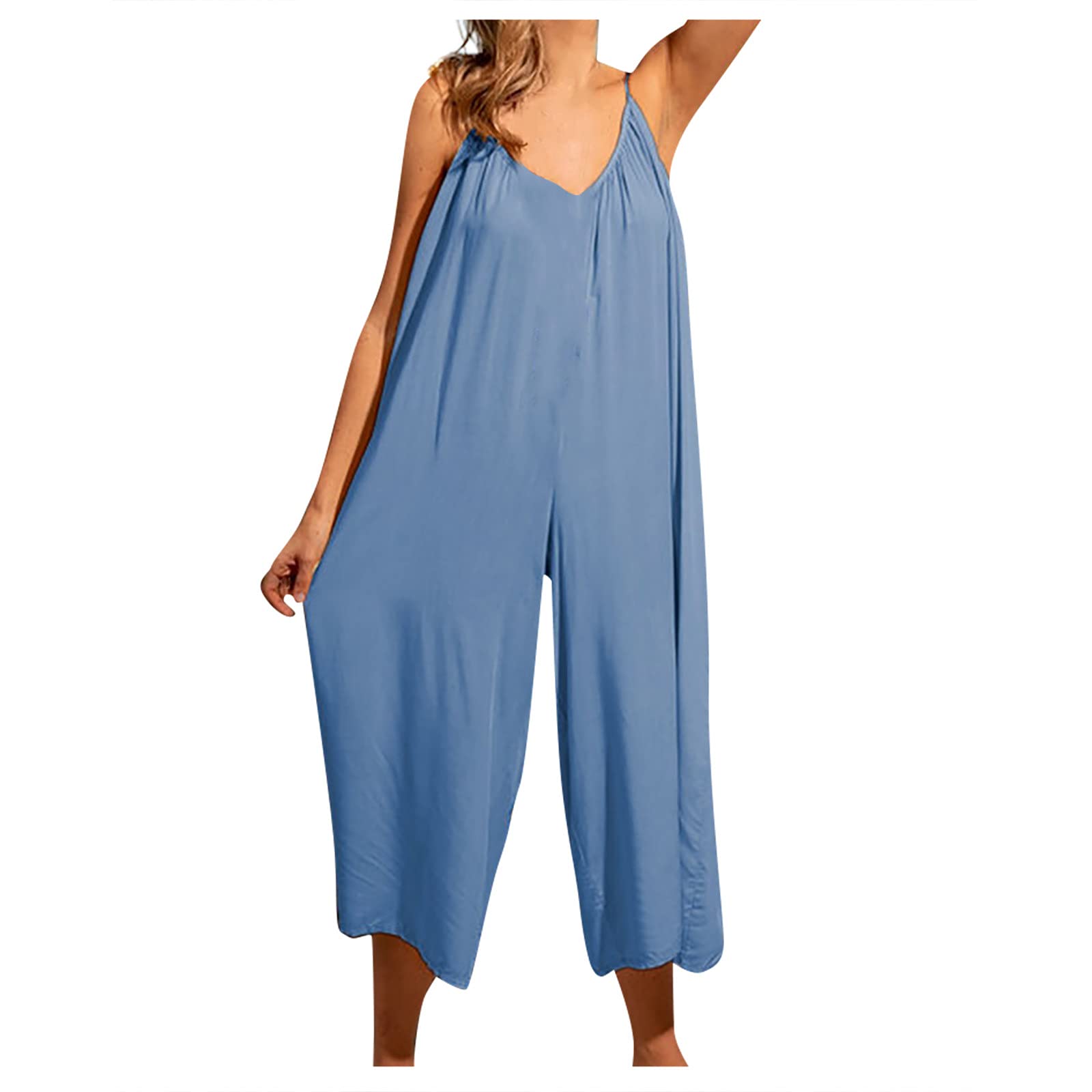 Sukilimiy Women's Summer Sleeveless Casual Tank Top Jumpsuit - Loose Fit Short Romper with Pockets - Perfect for Beach, Vacation, and Everyday Wear