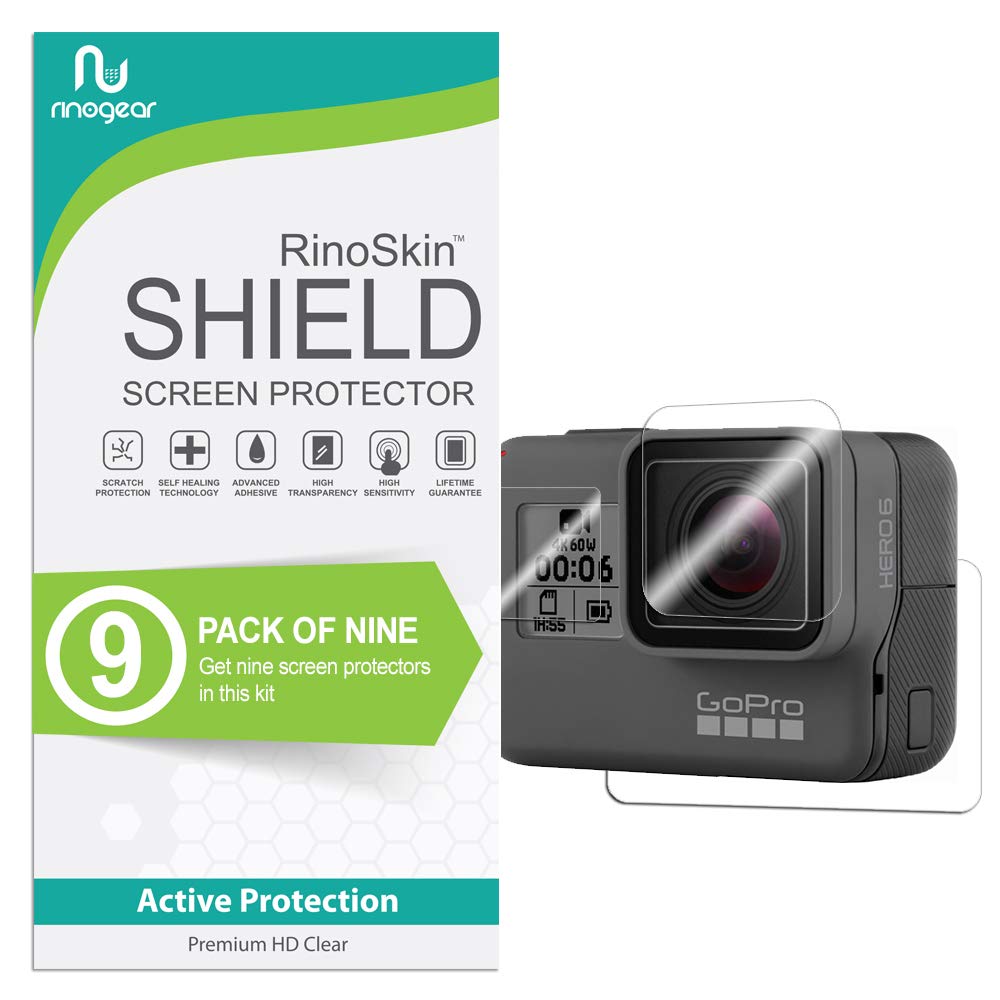RinoGear (9-Pack) Flexible TPU Screen Protector for GoPro Hero 6 Black - Lens Protector, Case Friendly, Full Coverage Clear Film - Perfect for Outdoor Adventures, Sports & Action Camera Protection