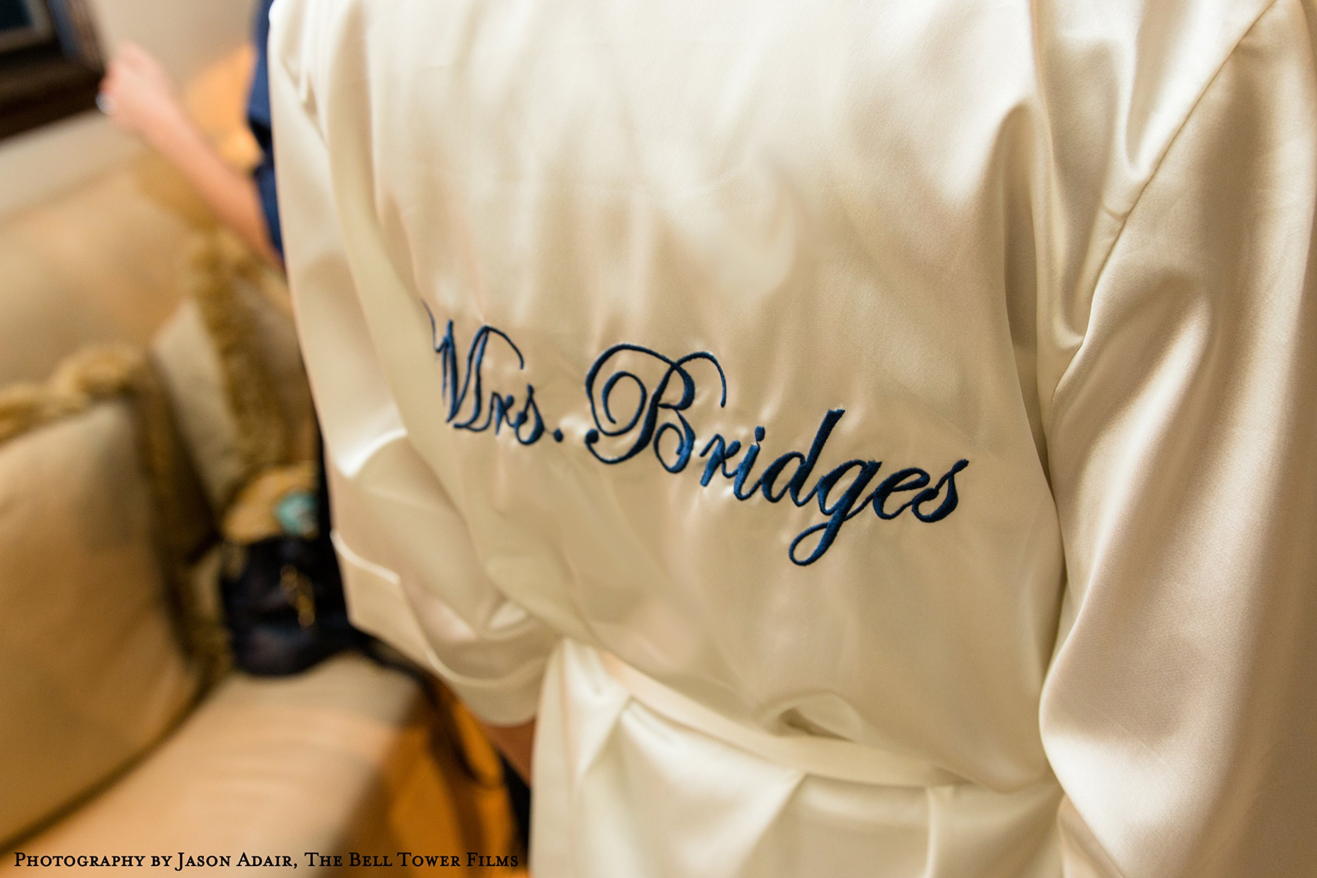 Personalized Mrs. Satin Bridal Robe - Elegant White Wedding Gown for Bride, Bridal Party, Bachelorette & Honeymoon - Perfect for Getting Ready, Photos & Special Occasions