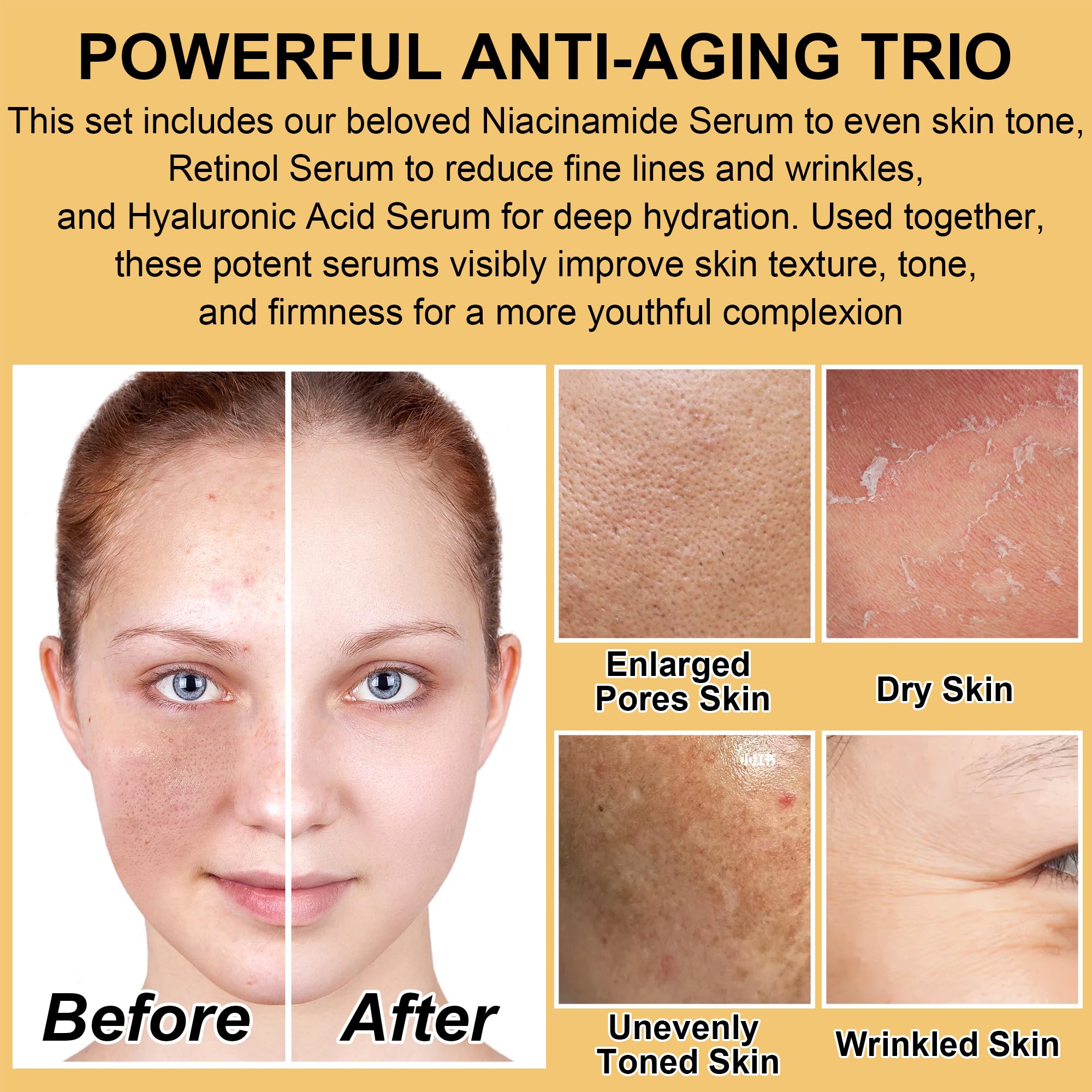 Best Anti-Aging Skincare Set for Women & Teens - Niacinamide Retinol Serum, Hyaluronic Acid Face Serum - Complete Facial Care Routine Kit - Perfect Christmas Gift for Her - Ideal for Daily Use & Special Occasions