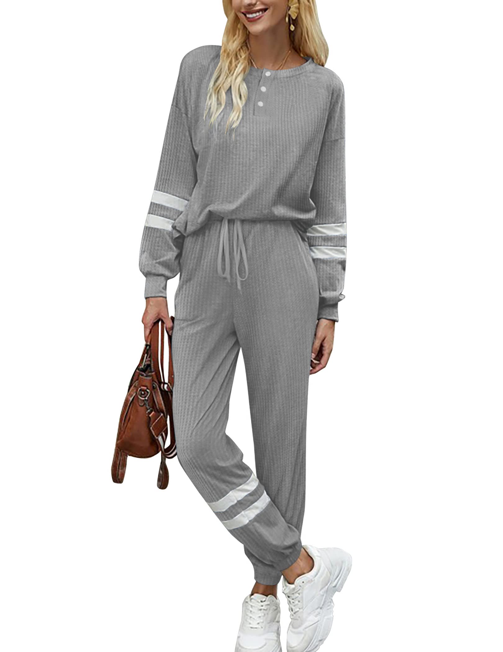Ekouaer Women's Waffle Lounge Sets - Soft 2-Piece Pajama & Loungewear Outfit for Sleep, Yoga & Home Relaxation | Comfortable Casual Wear for Women