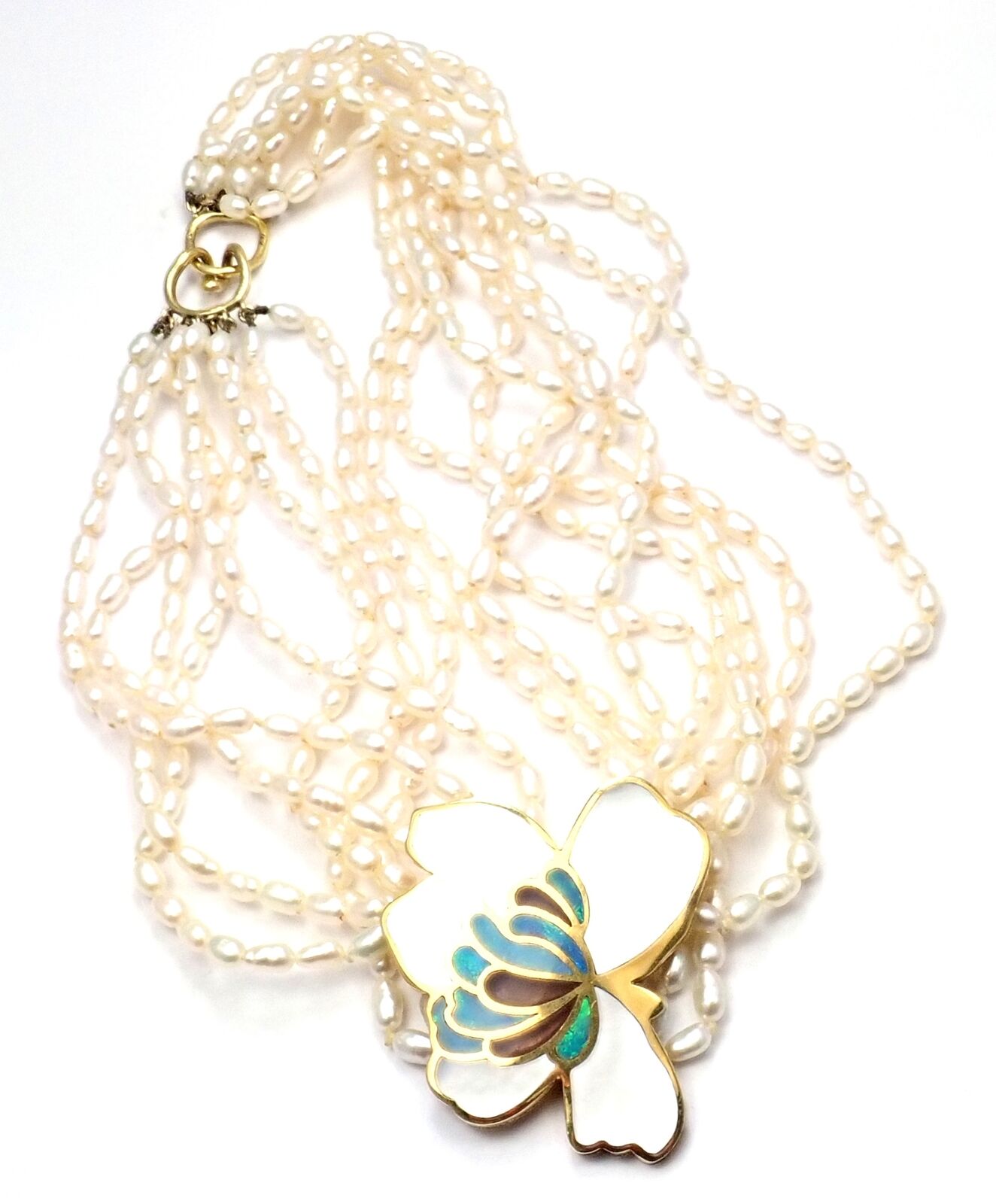 Authentic Tiffany & Co 18k Yellow Gold Mother of Pearl Flower Necklace - Elegant Jewelry Gift for Women, Perfect for Weddings & Special Occasions