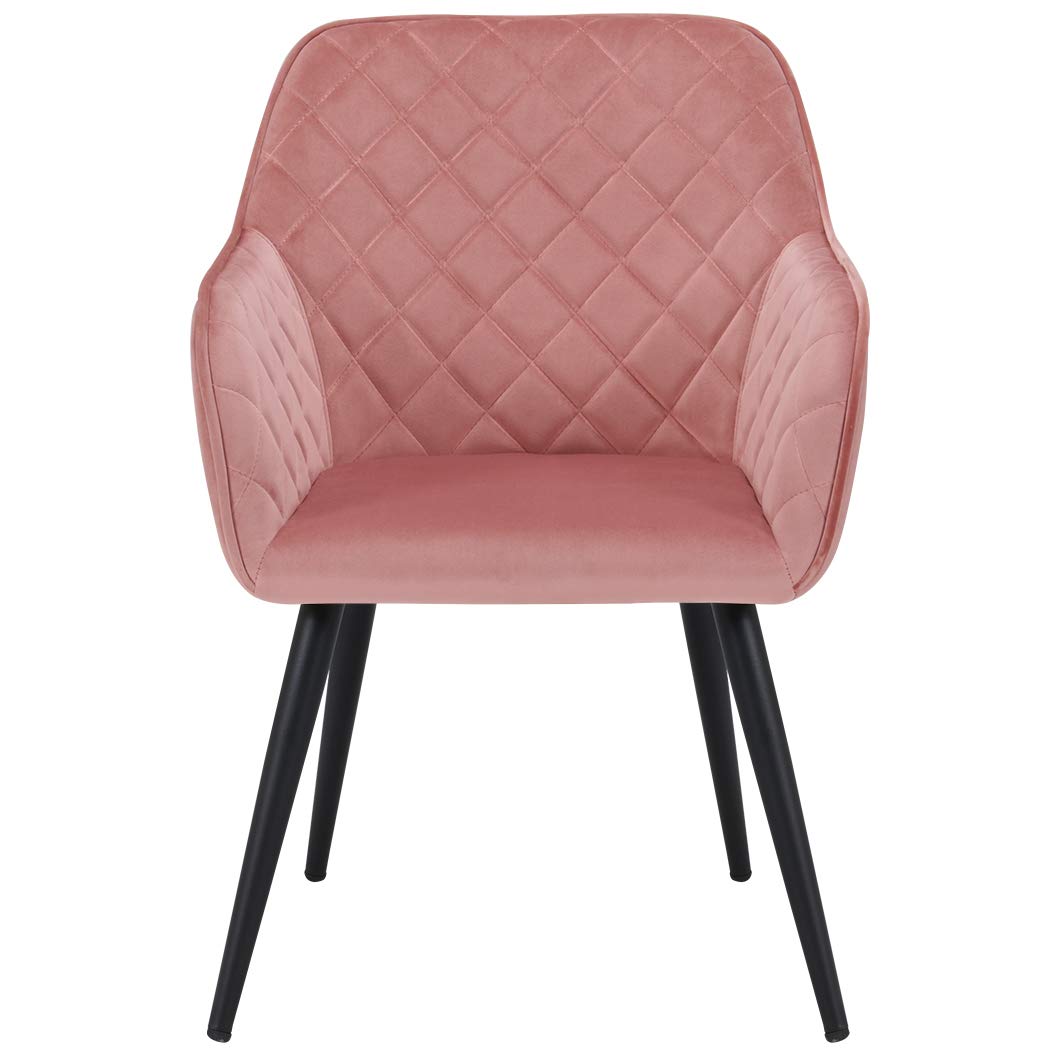 DUHOME Mid-Century Modern Accent Chair with Armrests - Velvet Upholstered Lounge Chair for Living Room, Bedroom & Reception - Sturdy Metal Frame, Padded Seat, Easy Assembly (Pink) - Perfect for Relaxing, Reading & Stylish Home Decor
