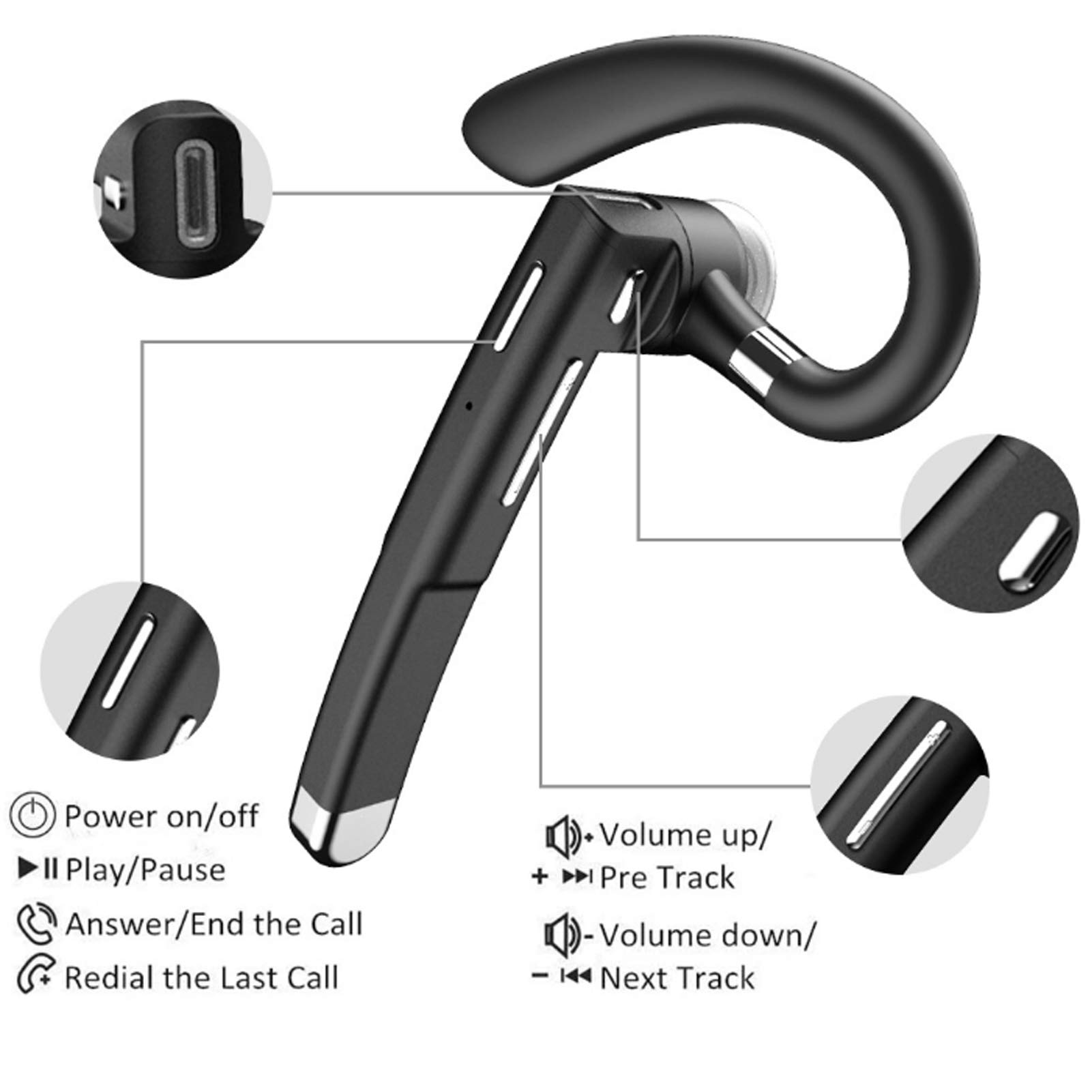 YYK-520 Wireless Bluetooth Business Headset V5.0 with Charging Case - Hands-Free Headphones for Driving, Office Meetings & Remote Work | Noise Cancelling Mic, Long Battery Life, Portable Design