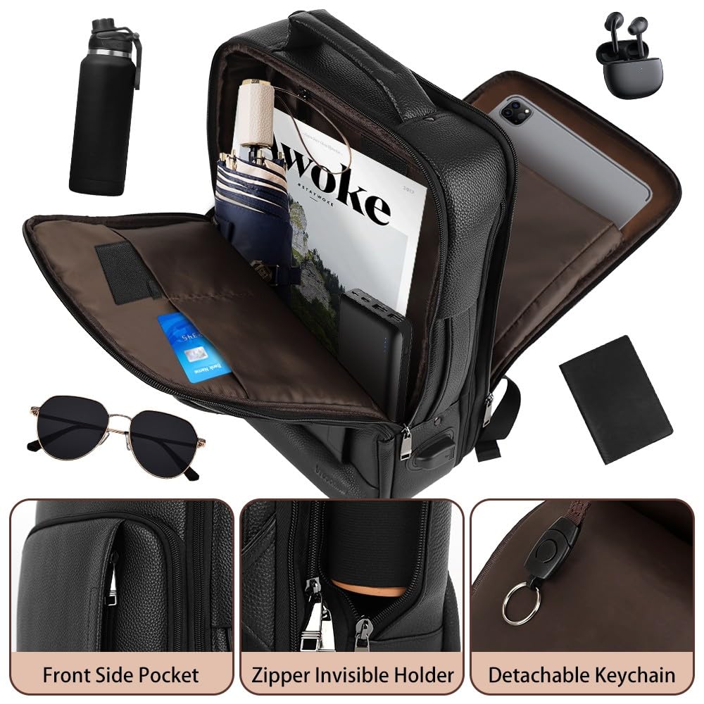 Premium Full Grain Genuine Leather Backpack for Men - 15.6
