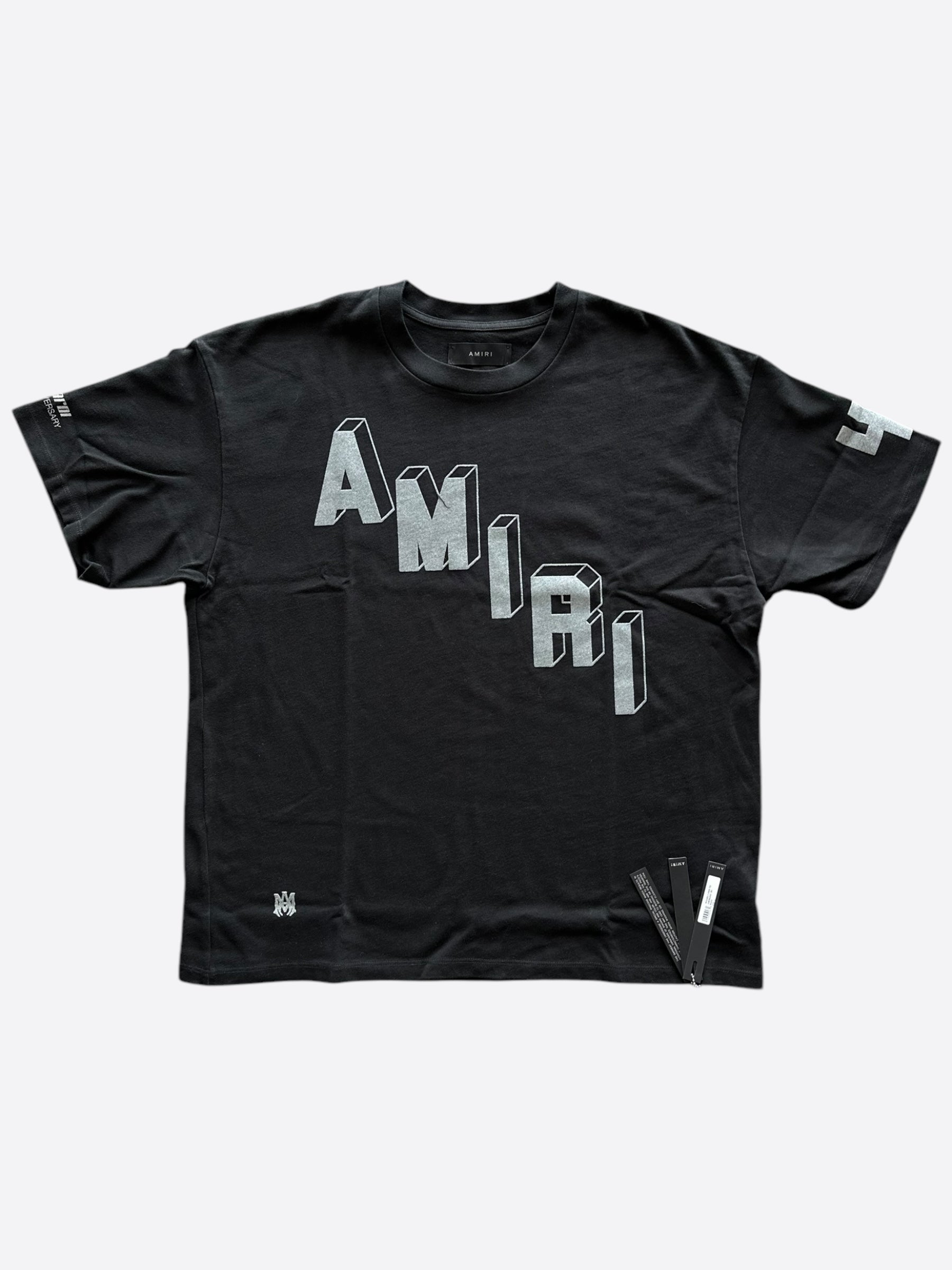 Amiri Black & Grey Riccardi Flocked Logo T-Shirt for Men - Stylish Graphic Tee for Casual Wear & Street Fashion