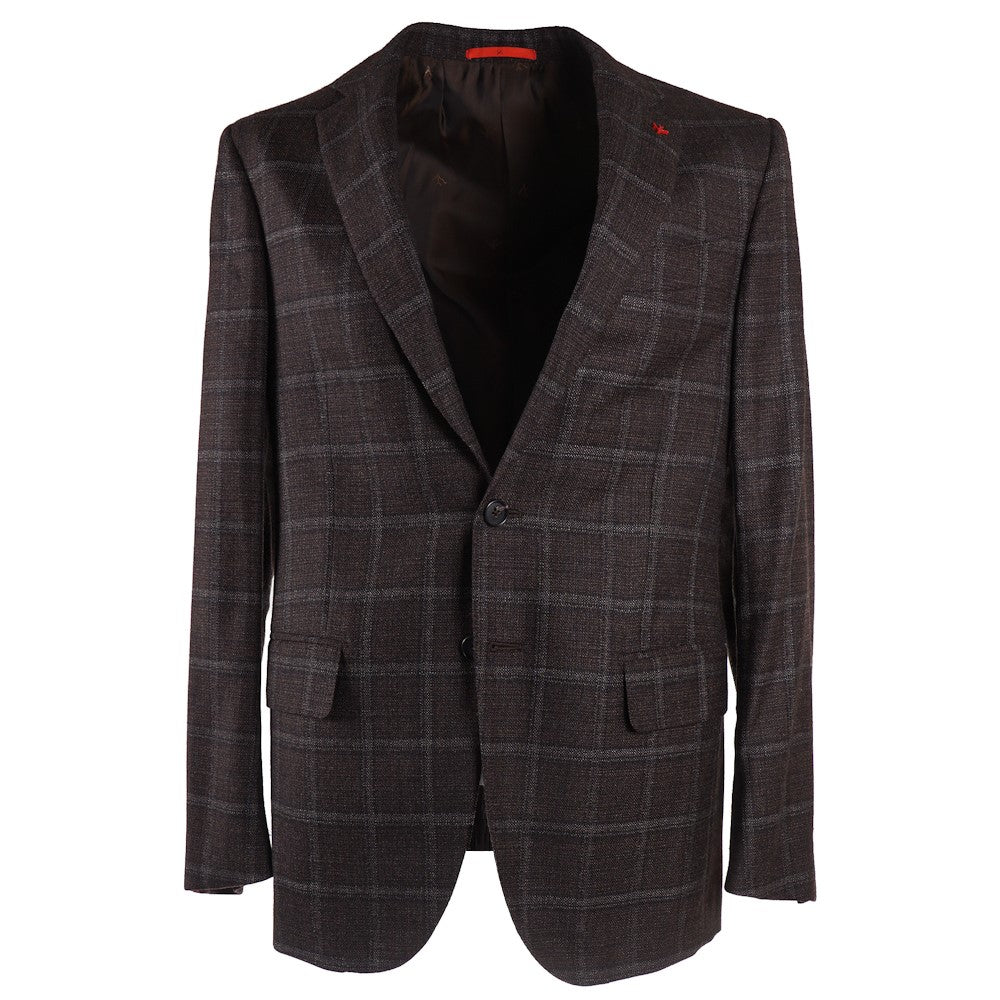 Isaia Men's Windowpane Check Wool Silk Blazer - Premium Italian Sport Coat for Business, Weddings & Formal Occasions