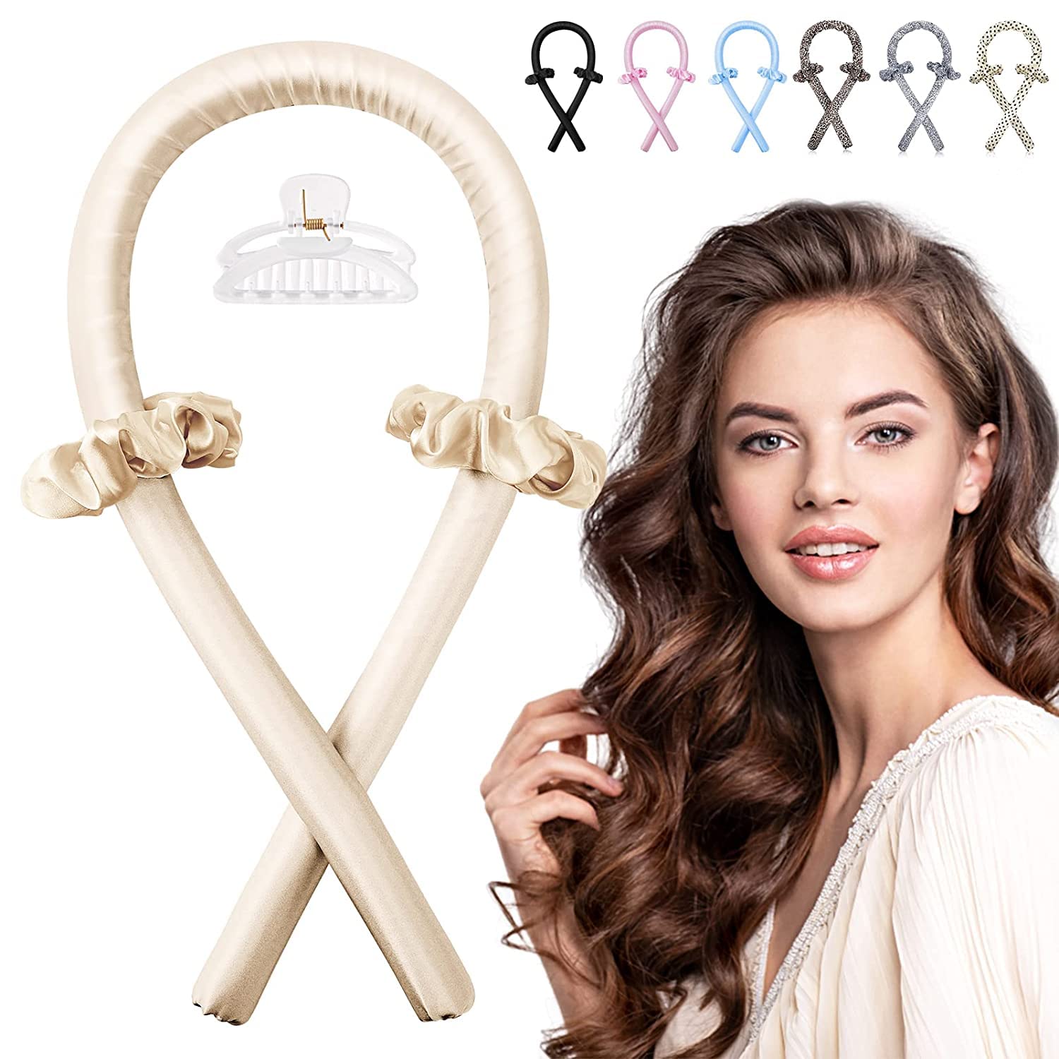 Heatless Curling Rod Headband for Long Hair - No Heat Hair Rollers Set with Curling Ribbon & Flexi Rods for Natural Waves - Perfect for Overnight Styling, Salon-Quality Curls at Home