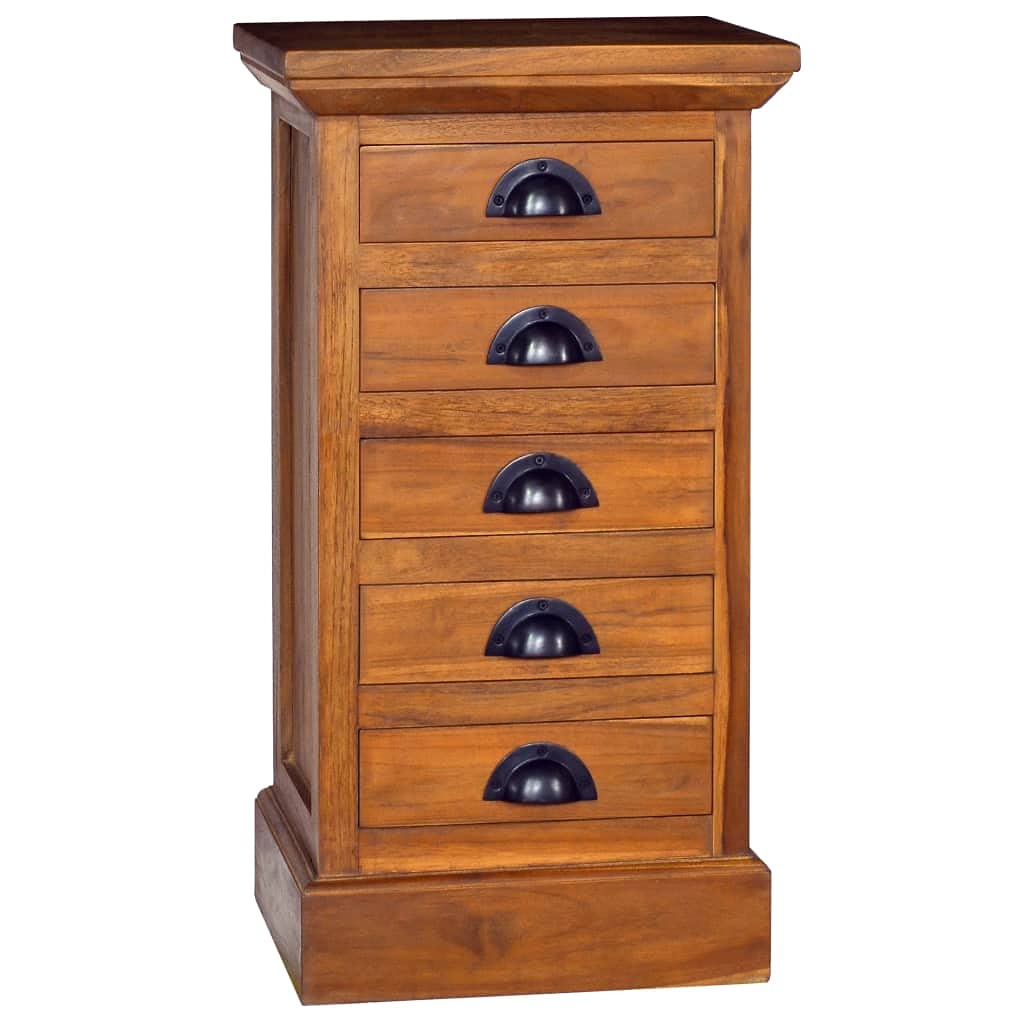 Solid Teak Wood 5-Drawer Chest - Modern Storage Cabinet for Bedroom, Living Room & Hallway - 13.8