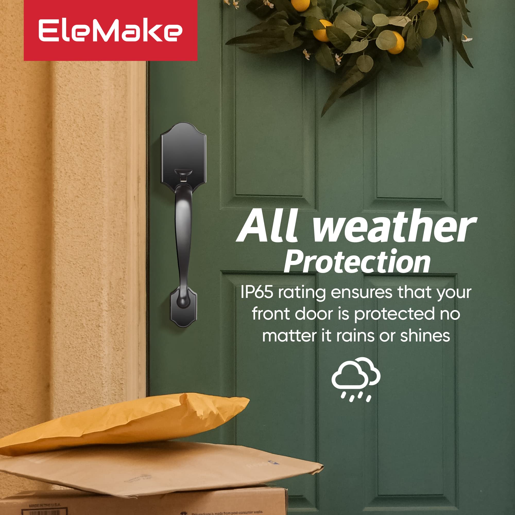 Premium 304 Stainless Steel Front Door Handle Lever & Knob Set - Black Exterior Door Lock for 1-3/8