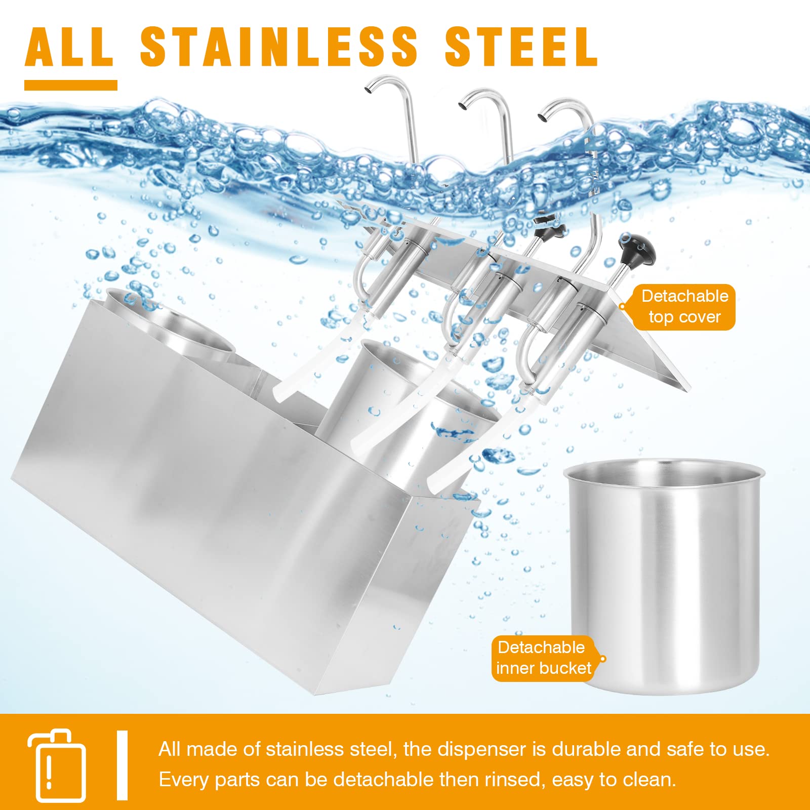 11 Quart Stainless Steel Commercial Sauce Dispenser Pump - Heavy Duty Condiment Pump Station for Ketchup, Syrup, Dressing & BBQ Sauce | Perfect for Restaurants, Catering & Food Service Businesses