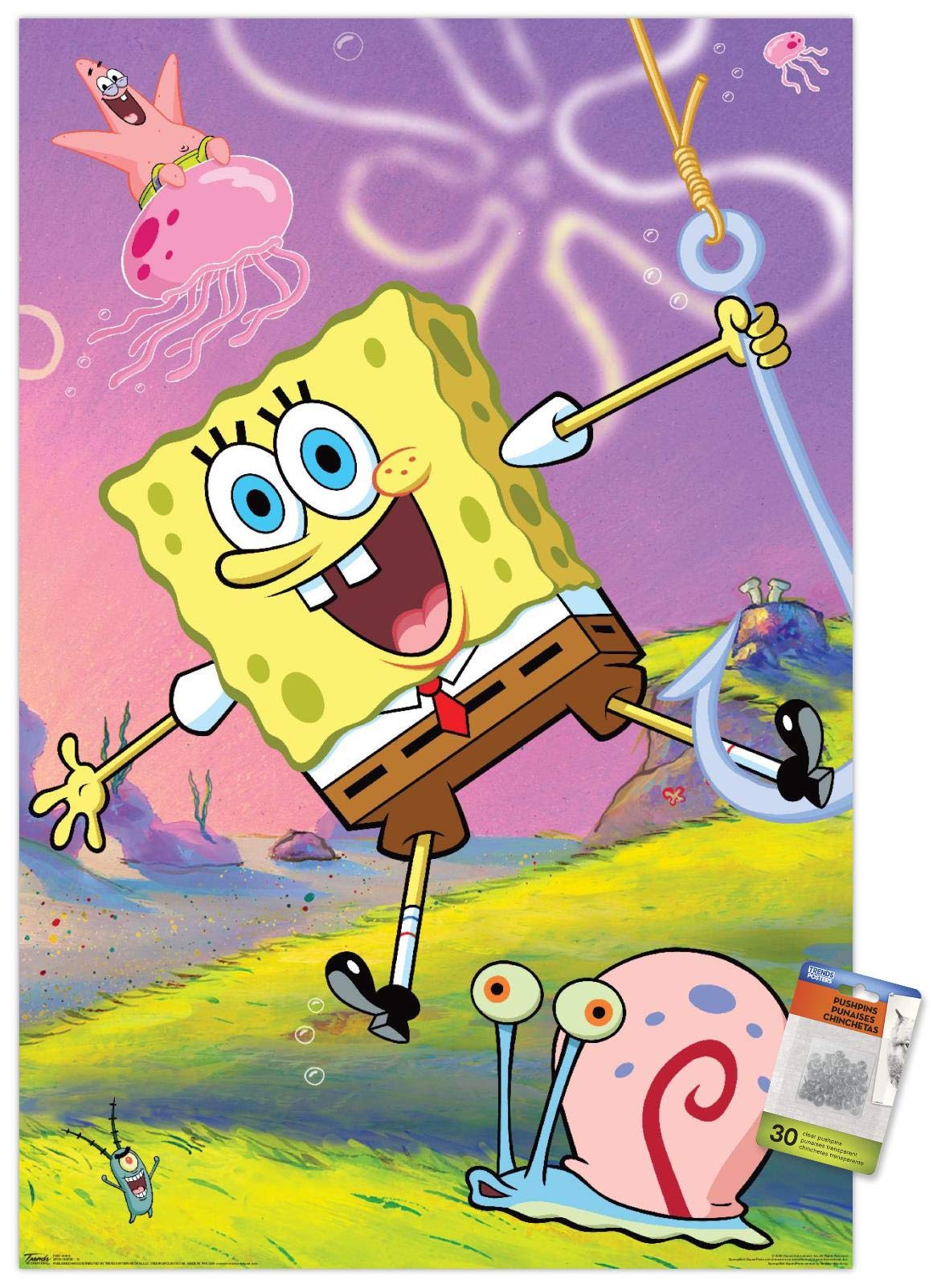 Nickelodeon SpongeBob SquarePants 10-Piece Wall Poster Set with Push Pins - Kids Room Decor, Cartoon Themed Bedroom, TV Show Fan Gift for Boys & Girls