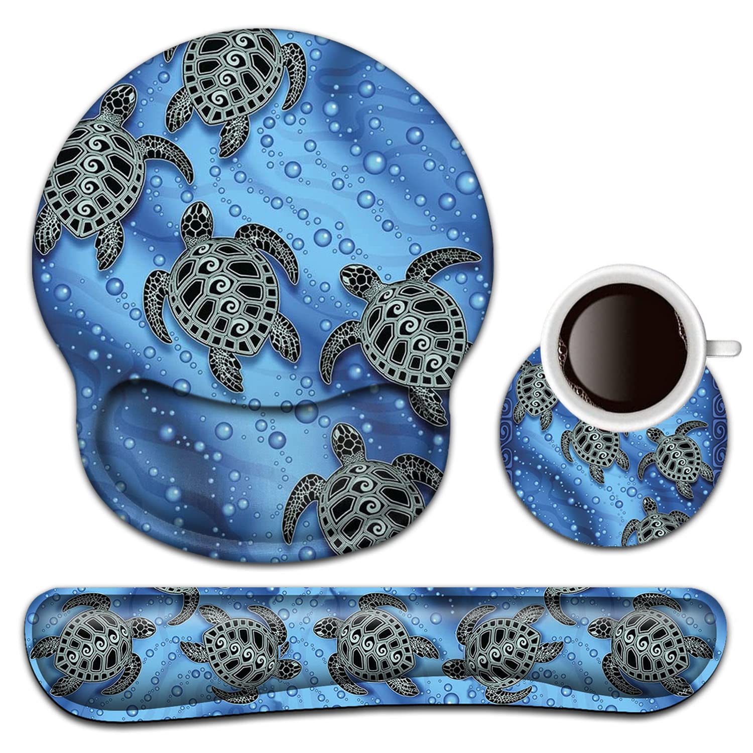 Ergonomic Keyboard Wrist Rest & Mouse Pad Set with Memory Foam - Gel Cushion Support for Pain Relief, Comfortable & Lightweight for Office & Gaming (Cartoon Turtle Design) - Perfect for Typing, Programming & Long Computer Work Sessions