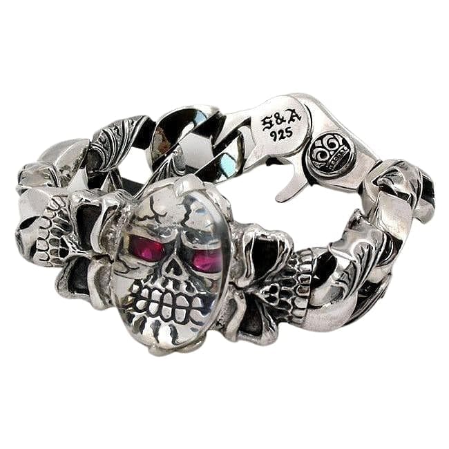 Authentic Heavy Sterling Silver Tribal Skull Bracelet for Men - Gothic Punk Jewelry, Perfect for Biker, Rocker & Festival Fashion Accessories