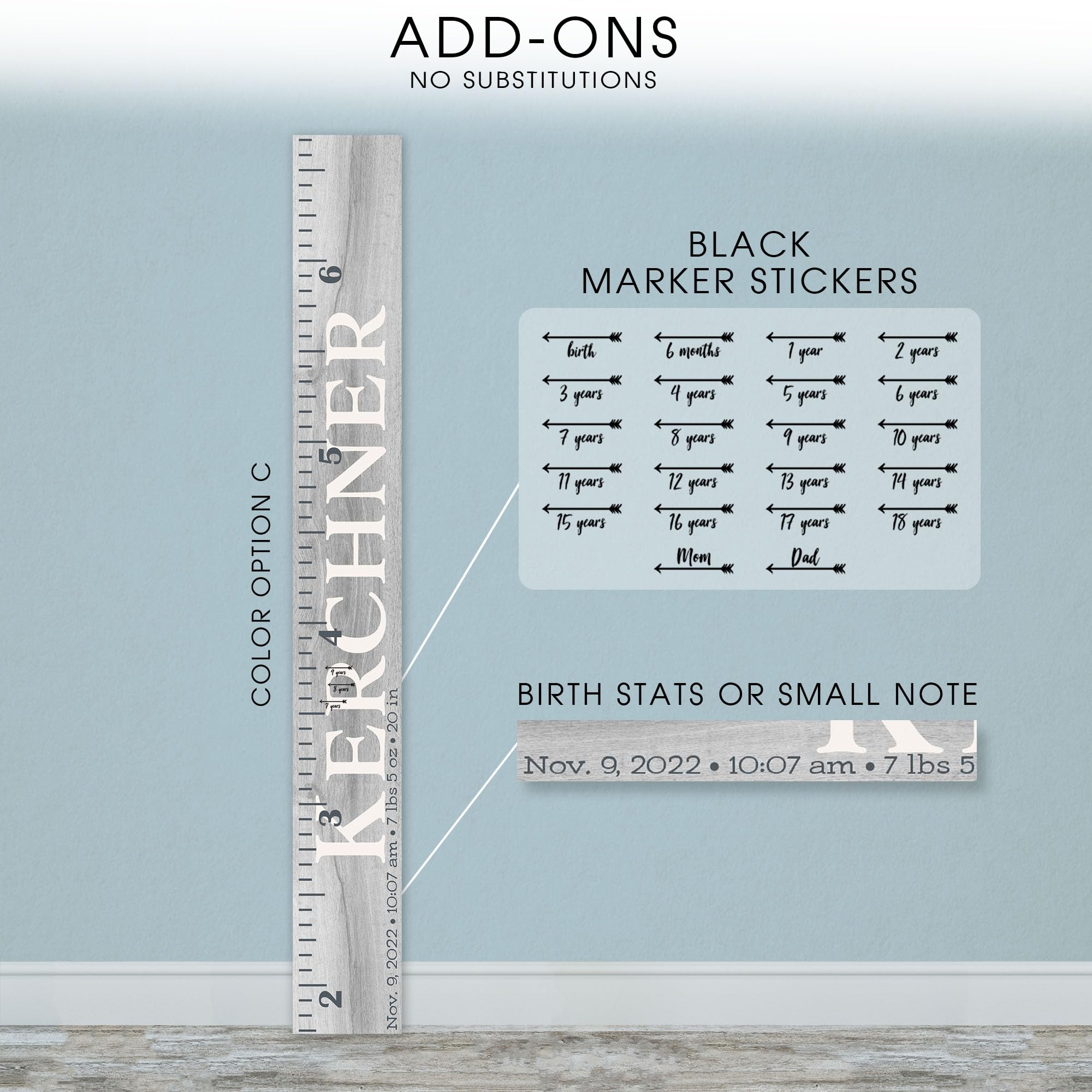Back40Life Wooden Kids Growth Height Chart Ruler - Hand-Painted Nursery Decor for Boys & Girls | Track Child's Development with The Kerchner Design | Perfect for Bedrooms, Playrooms & Baby Showers