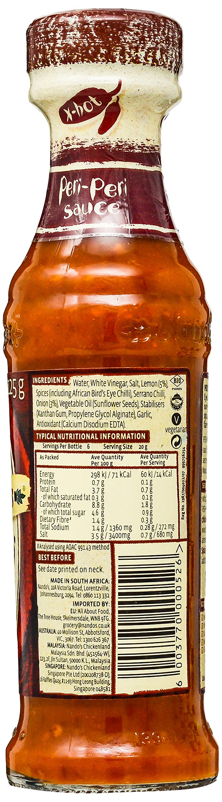 Nando's Extra Hot Peri-Peri Sauce - 125ml | Authentic African Chili Pepper Hot Sauce for Grilling, Marinades & Cooking | Perfect for Chicken, Wings & BBQ