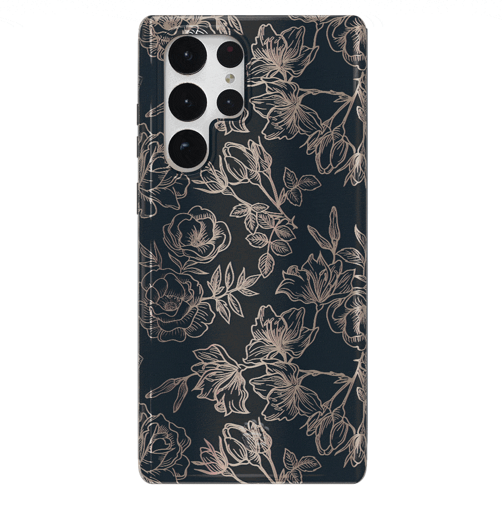 Floral Rose Gold Chrome Samsung Galaxy Phone Case - Elegant Protective Cover for Galaxy S21/S22/S23 - Perfect for Everyday Use & Special Occasions