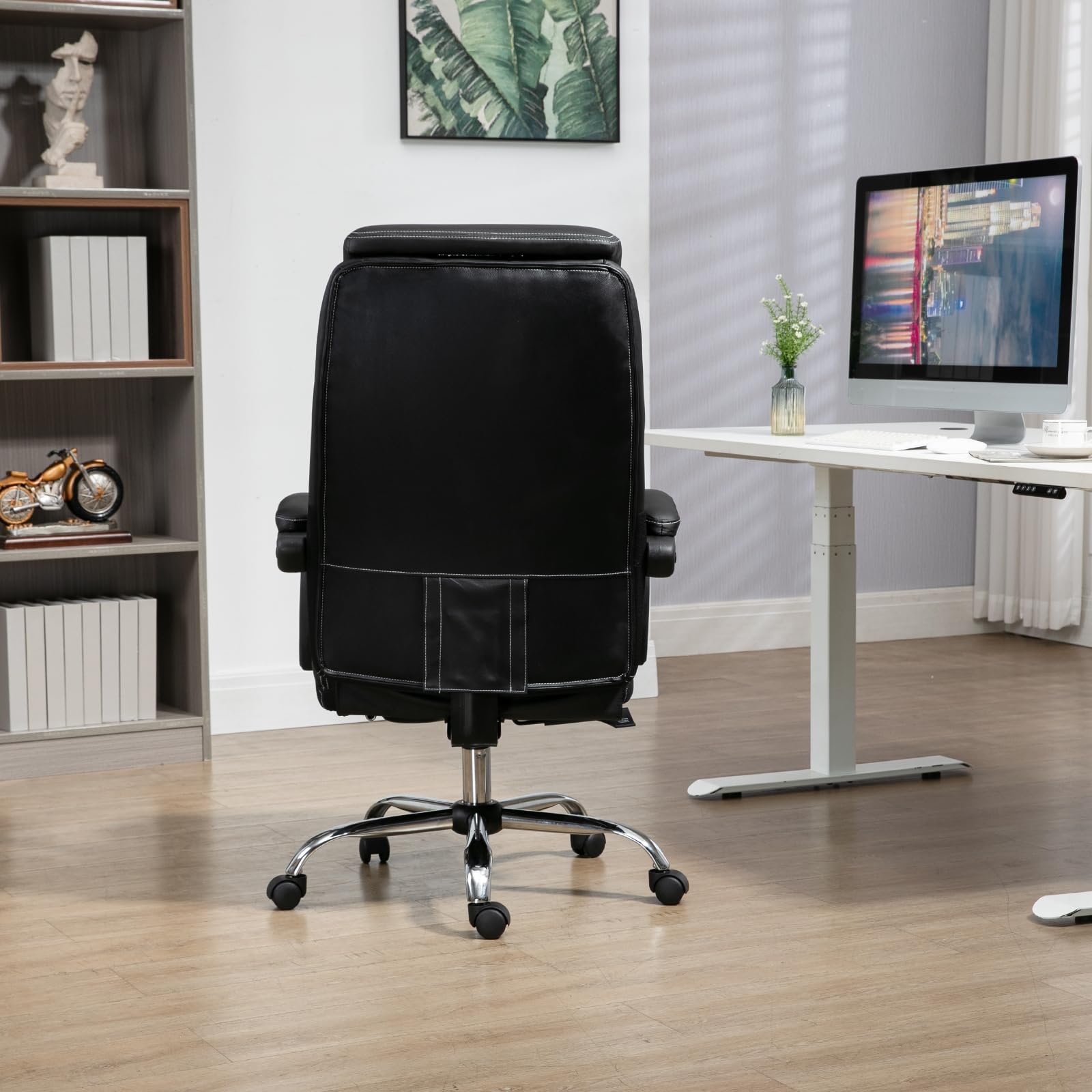 Ergonomic Massage Office Chair with Footrest - High Back Reclining Executive Chair, PU Leather Swivel Computer Desk Chair with Adjustable Height & Armrests (280 lb Capacity, Black) - Perfect for Home Office, Gaming & Workspaces