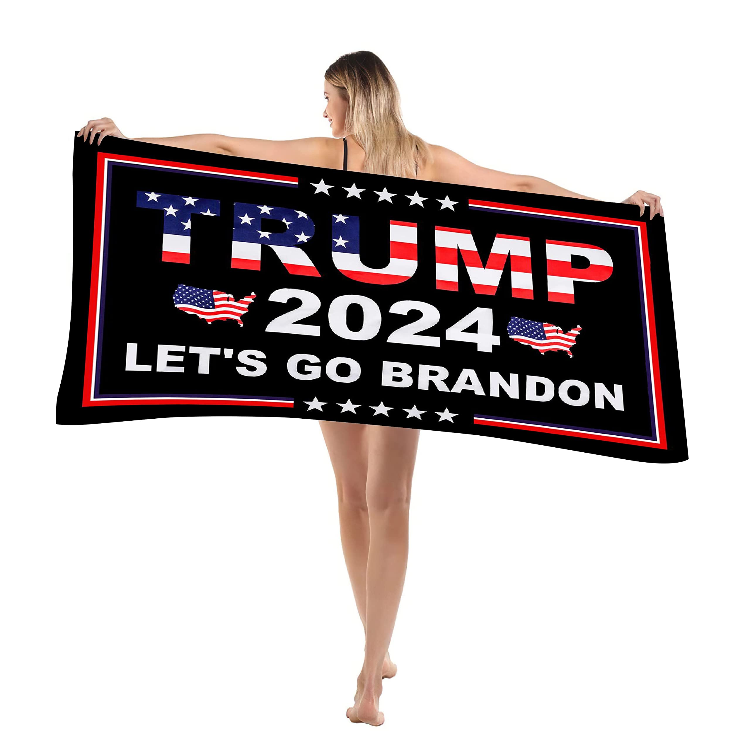 Mr.W Trump 2024 Beach Towel - Let's Go Brandon Quick Dry Sandless Towel (31.5x51 Inches) - Perfect for Swimming, Vacations, Camping & Gym - Patriotic Pool Accessory for Summer Outdoor Activities