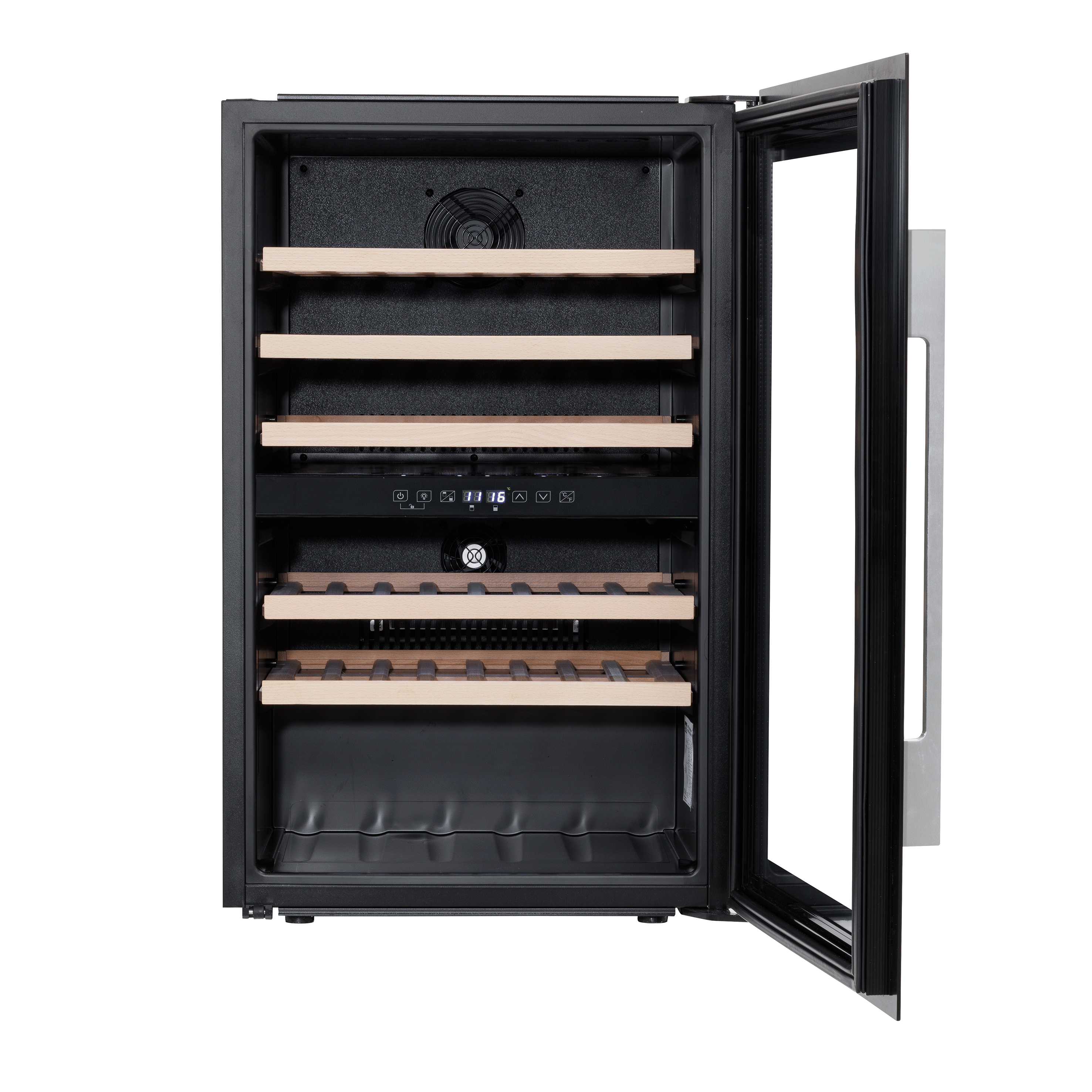 Baridi 60cm Built-In 57 Bottle Dual Zone Wine Cooler with Beech Wood Shelves - Black (DH118) | Perfect for Home Bars, Restaurants & Wine Cellars | Energy Efficient Wine Refrigerator for Optimal Storage