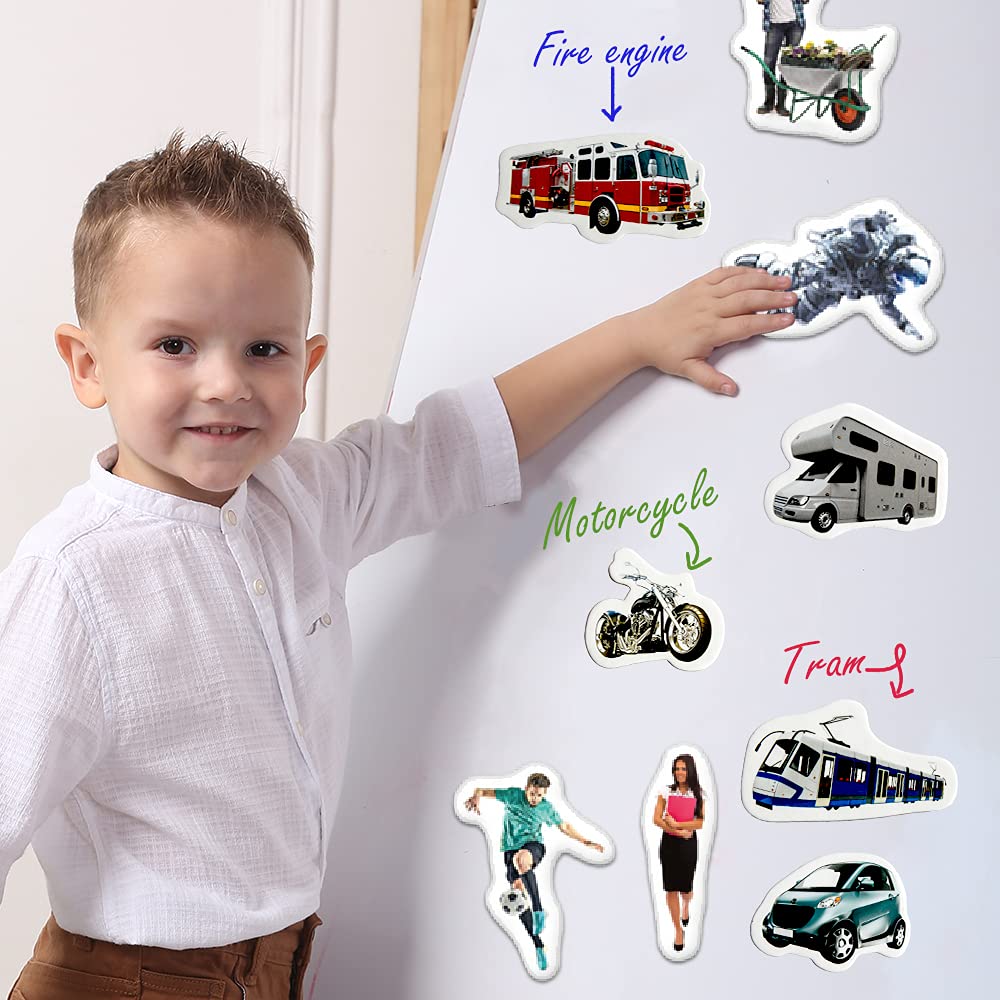 Magdum 58-Piece Large Fridge Magnets Set for Kids - Transportation & Professions Theme - Educational Magnetic Games for Children - Perfect for Learning, Playrooms & Travel Activities