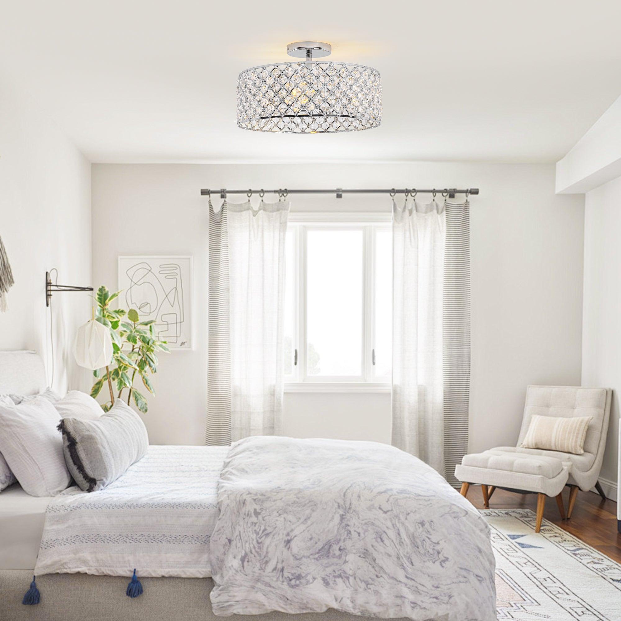 15 Inch 3-Light Modern Chrome Semi-Flush Mount Ceiling Light Fixture - Perfect for Bedroom, Living Room, and Hallway Lighting