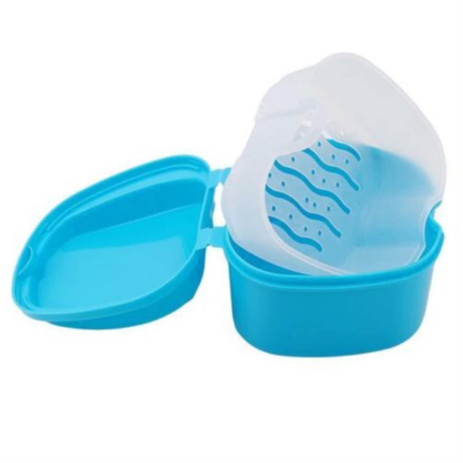 QBKBY Denture Case with Strainer - Light Blue Denture Cup, Bath Box & Travel Holder for False Teeth, Night Guard Cleaning & Storage | Perfect for Home, Travel & Overnight Soaking