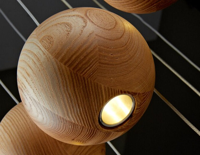 Handcrafted Wooden Globe Pendant Light - Modern Farmhouse Ceiling Lighting Fixture for Kitchen Island, Dining Room & Bedroom Decor