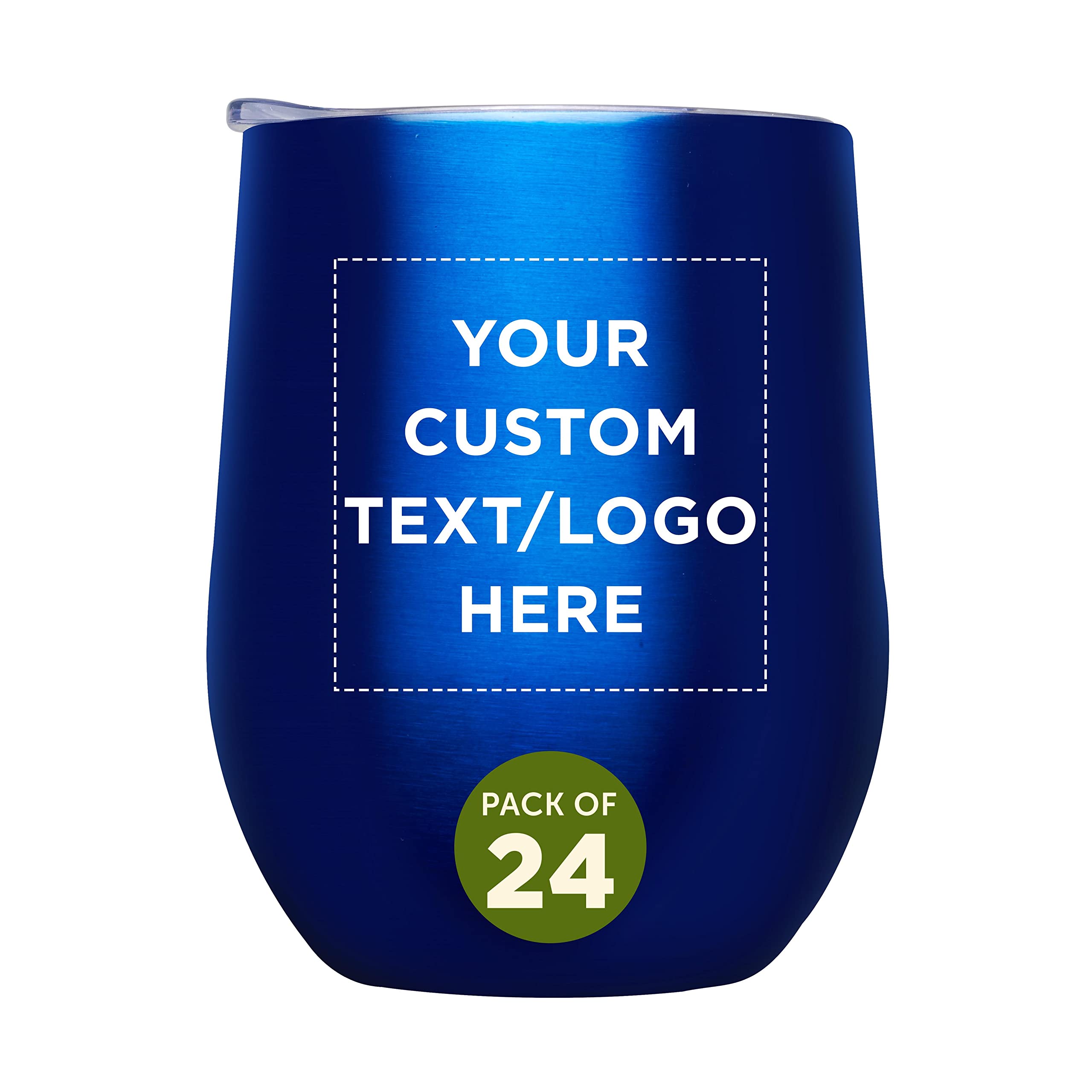 Custom 11 oz Stemless Wine Glasses with Lids - Set of 24 Personalized Tumblers for Wine, Cocktails & Beverages - Bulk Pack for Parties, Weddings & Events - Blue