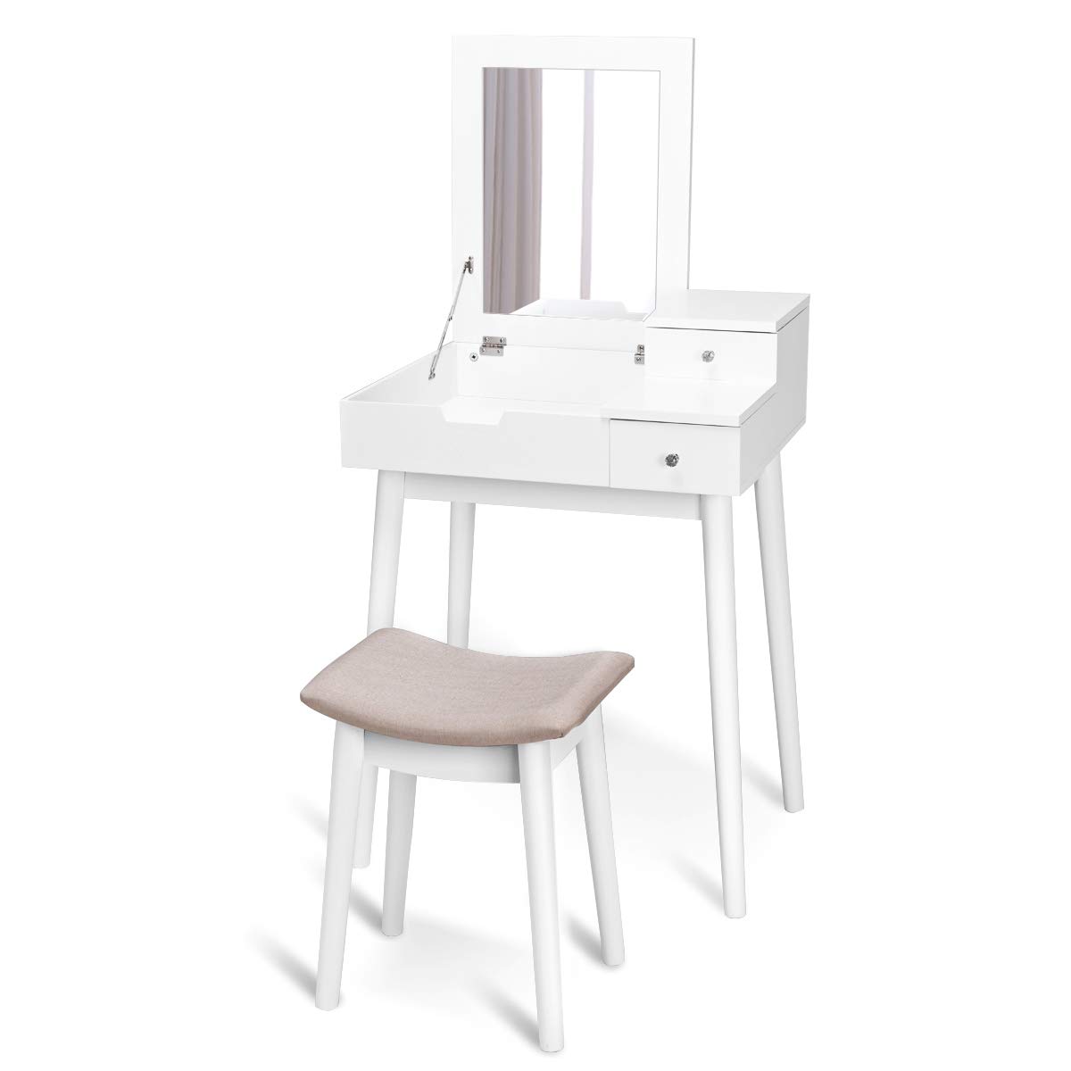 Vanity Dressing Table Set with Flip Mirror & Stool - Modern Writing Desk & Makeup Vanity for Bedroom, Home Office - Perfect for Beauty Routine, Study & Work Space