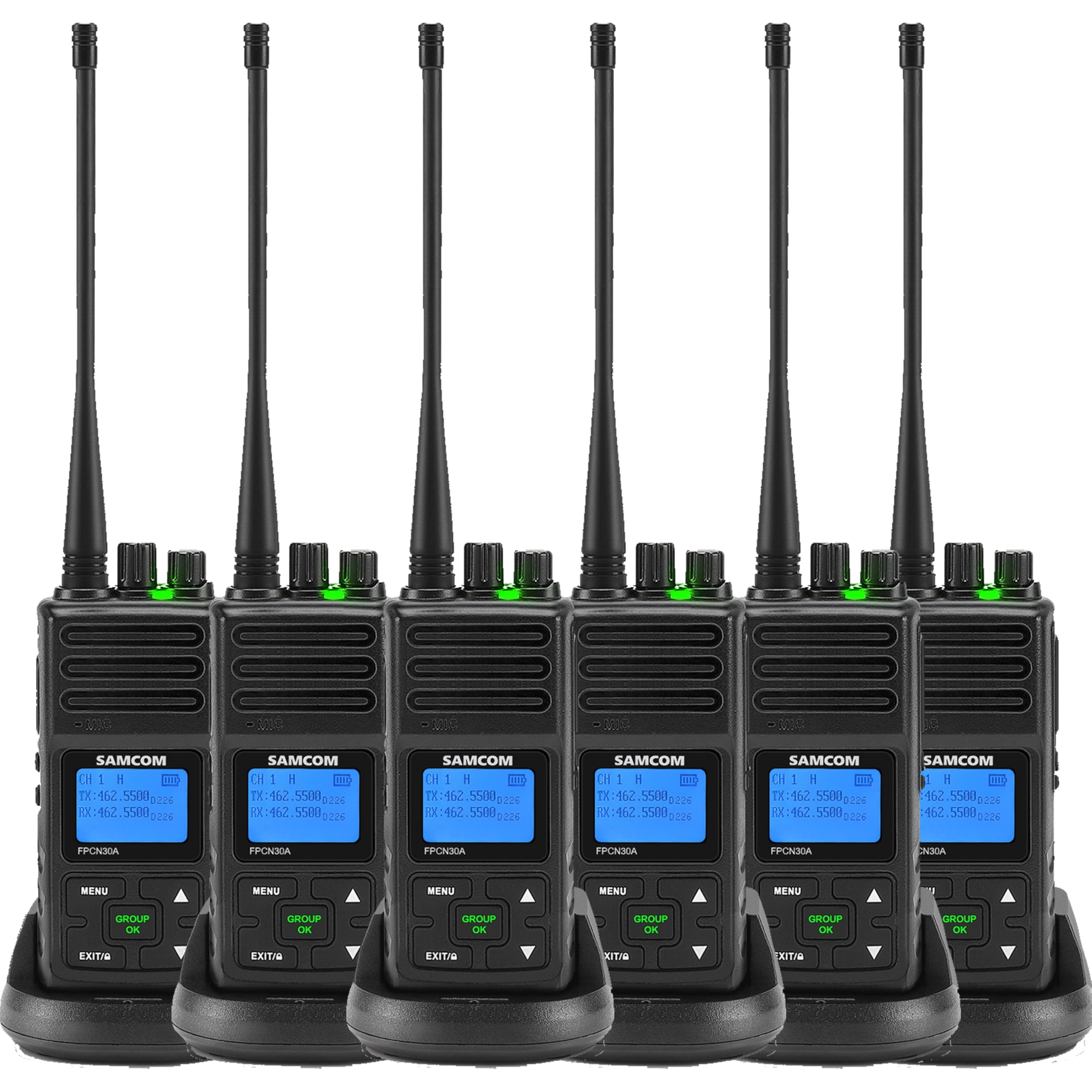 5W Long Range Walkie Talkies for Adults - SAMCOM FPCN30A UHF Two Way Radios with Earpieces, 6 Pack | Ideal for Commercial Use, Cruises, Hunting & Hiking Adventures