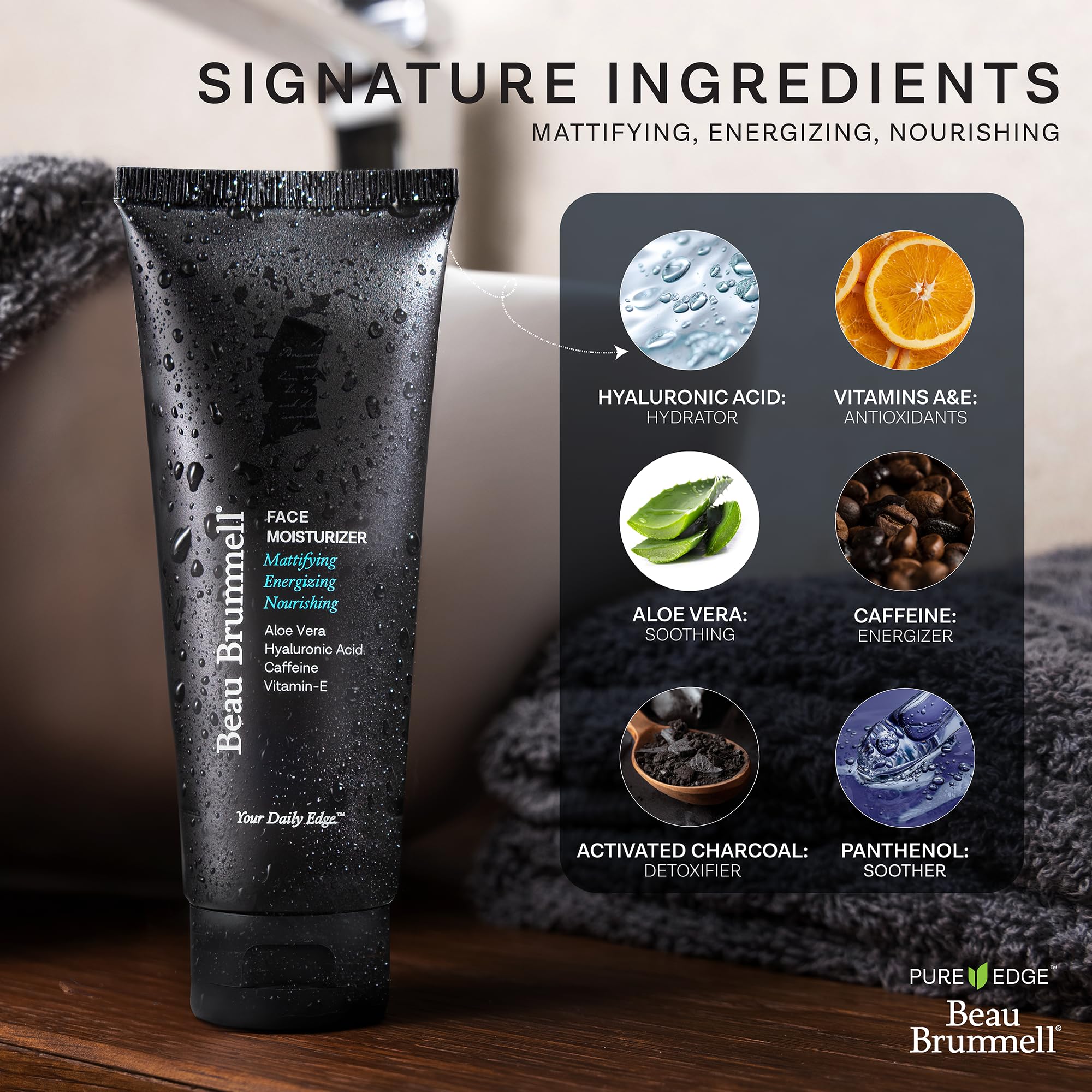 Beau Brummell Men's Facial Moisturizer - Energizing Daily Face Cream for Men with Hydrating Formula - 4 fl. oz. - Perfect for Morning Skincare Routine & Post-Shave Soothing